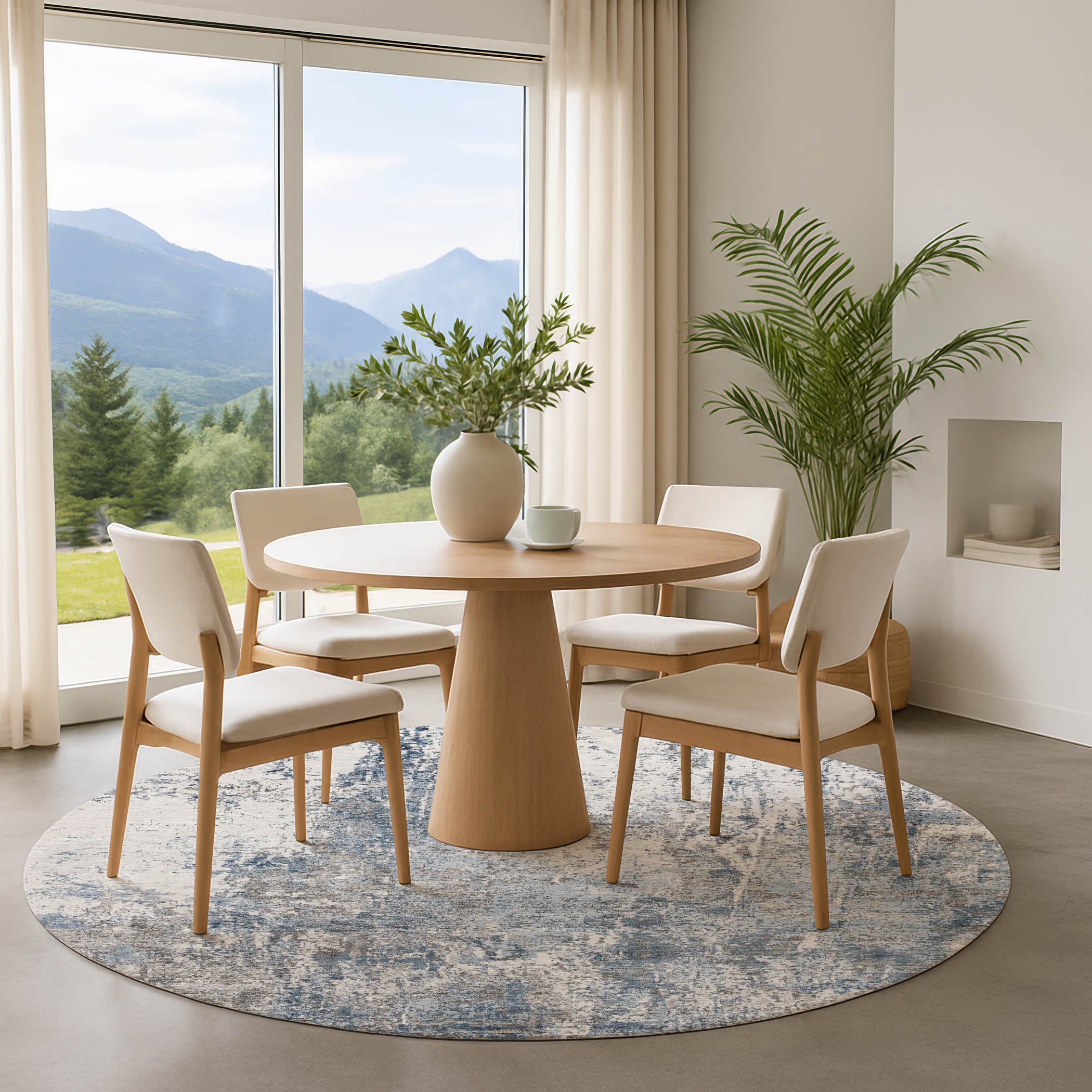 Oslo Machine Washable Transitional Blue Rug 8' x 8' #shape_Round