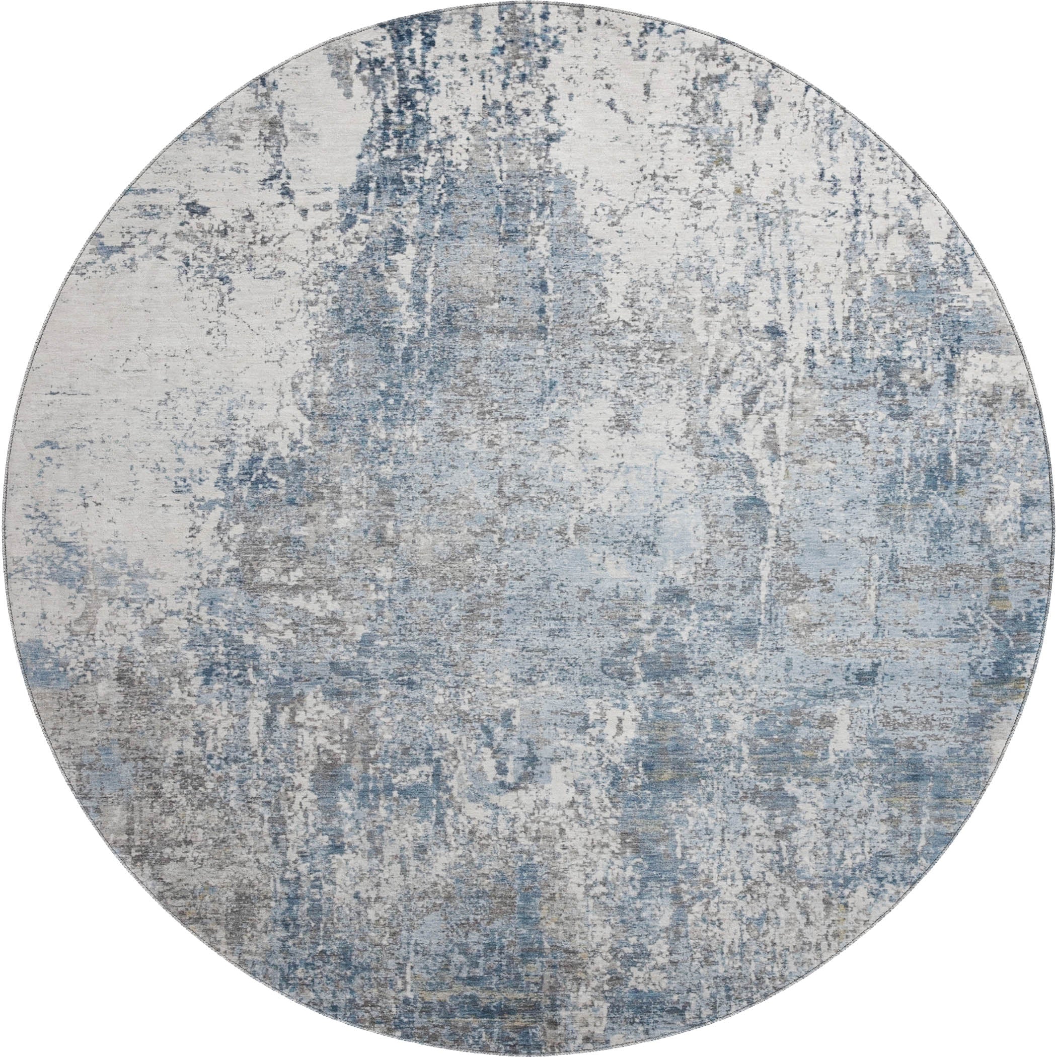 Oslo Machine Washable Transitional Blue Rug 8' x 8' #shape_Round