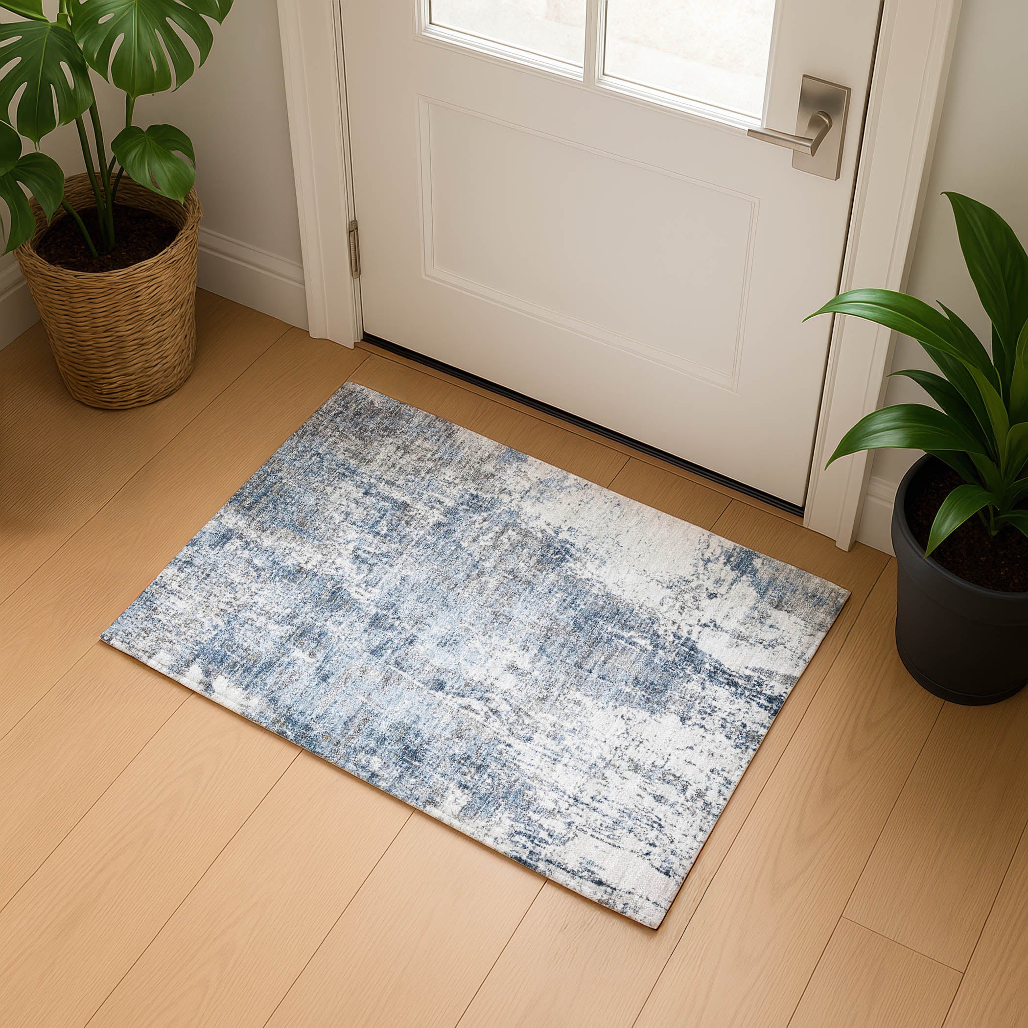 Oslo Machine Washable Transitional Blue Rug 1'8" x 2'6" #shape_Rectangle