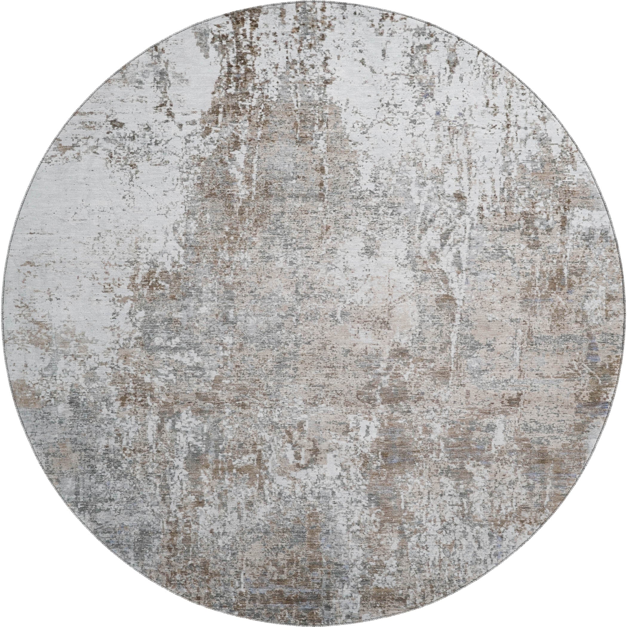 Oslo Machine Washable Transitional Brown Rug 8' x 8' #shape_Round