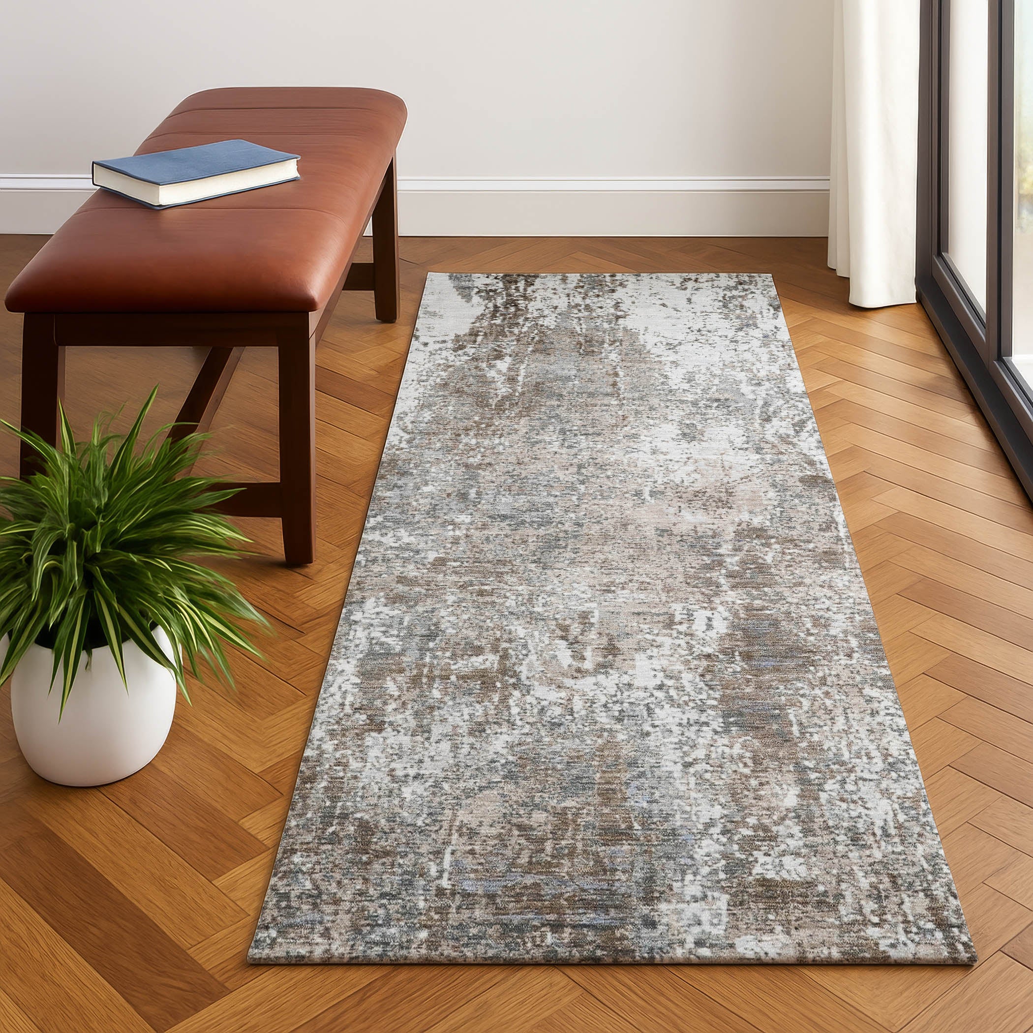 Oslo Machine Washable Transitional Brown Rug 2'3" x 7'6" #shape_Runner