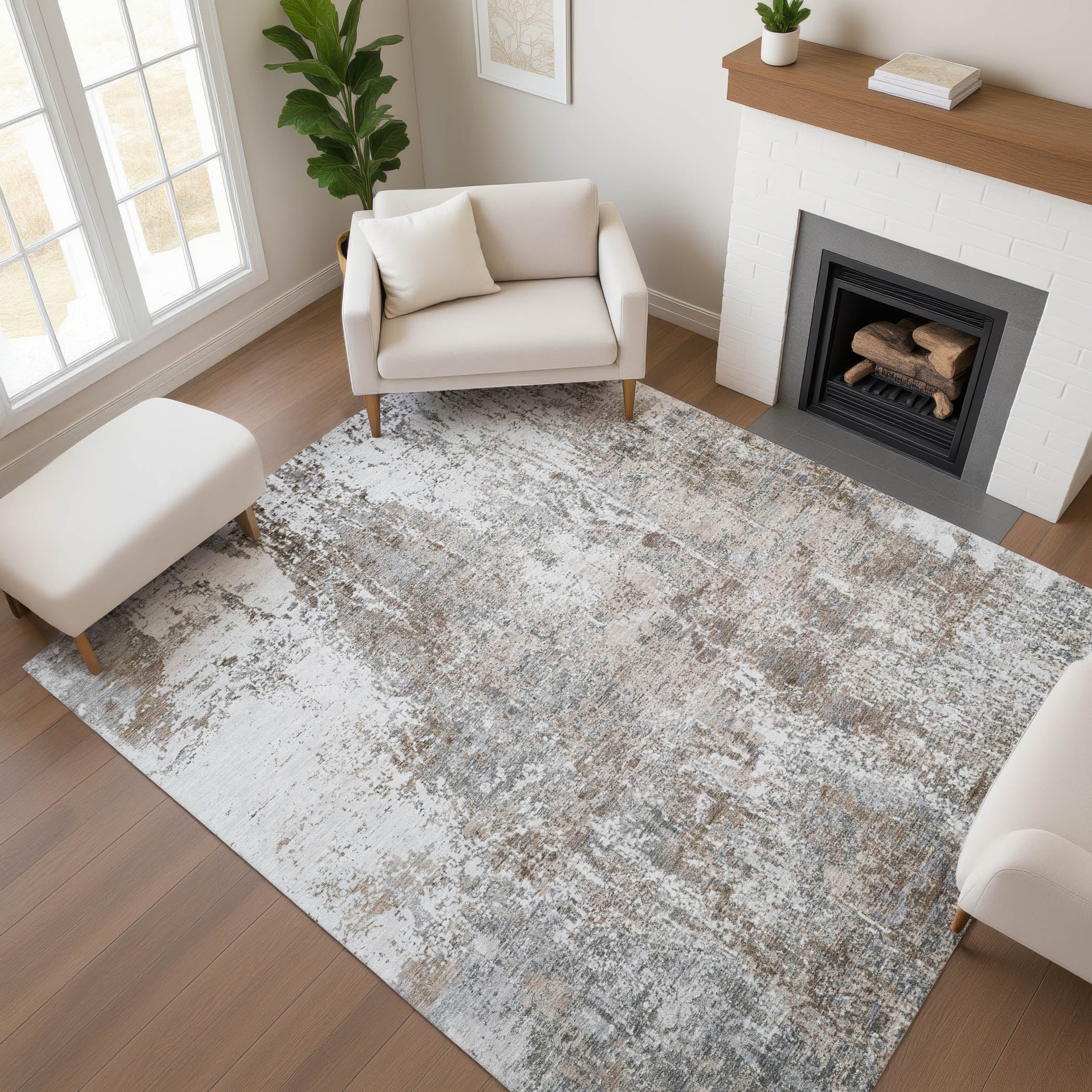 Oslo Machine Washable Transitional Brown Rug 2'6" x 3'10" #shape_Rectangle