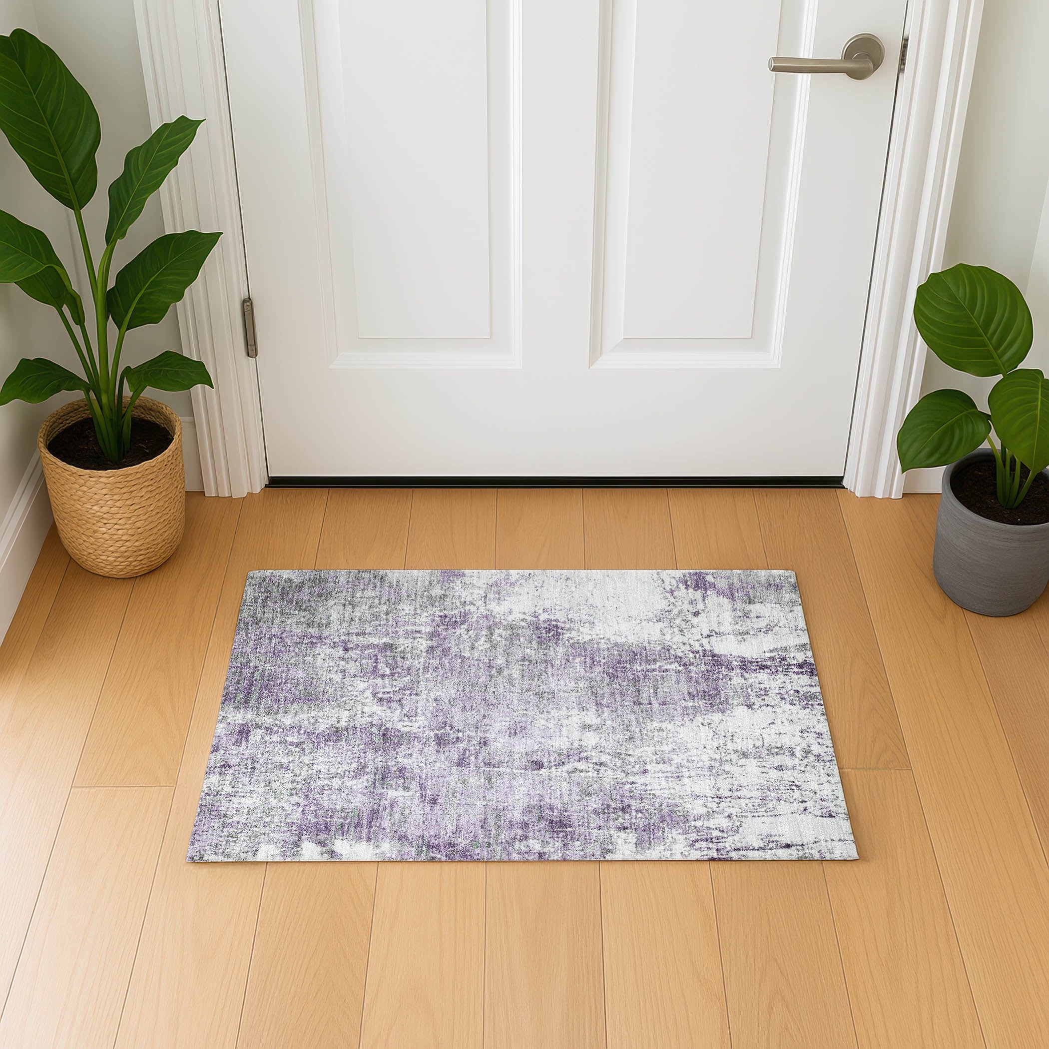 Oslo Machine Washable Transitional Plum Purple Rug 1'8" x 2'6" #shape_Rectangle