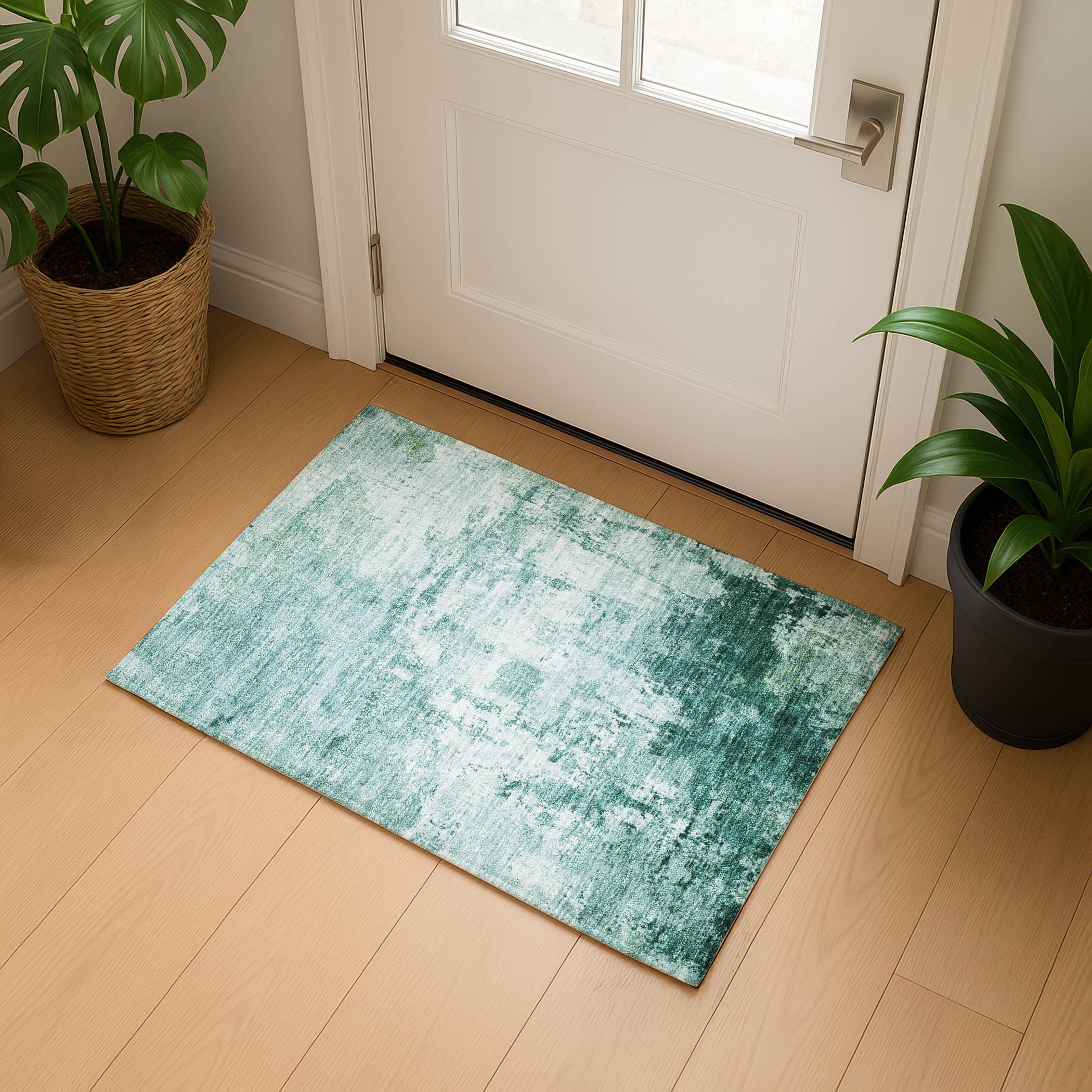 Athens Machine Washable Transitional Aqua Teal Rug 1'8" x 2'6" #shape_Rectangle