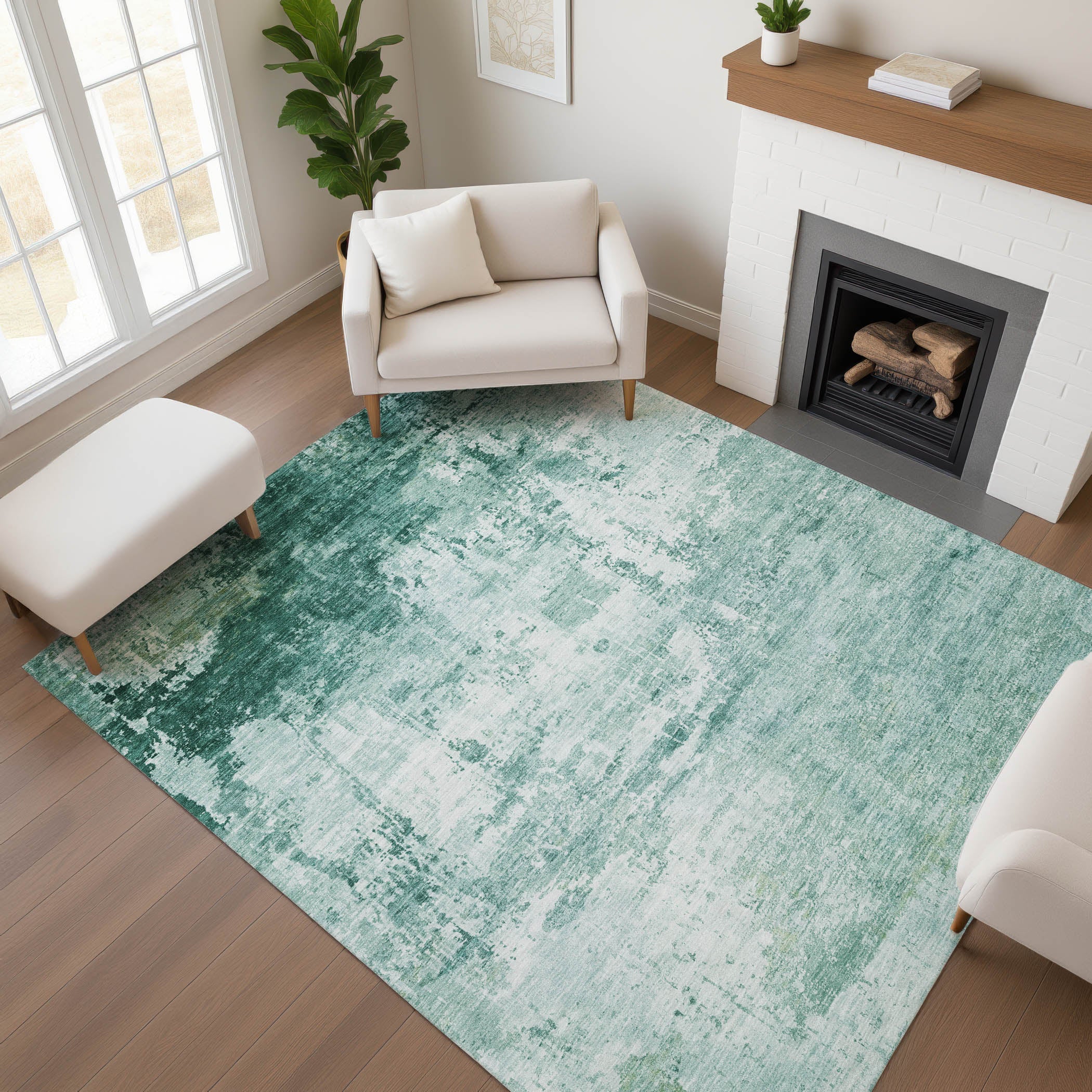 Athens Machine Washable Transitional Aqua Teal Rug 2'6" x 3'10" #shape_Rectangle