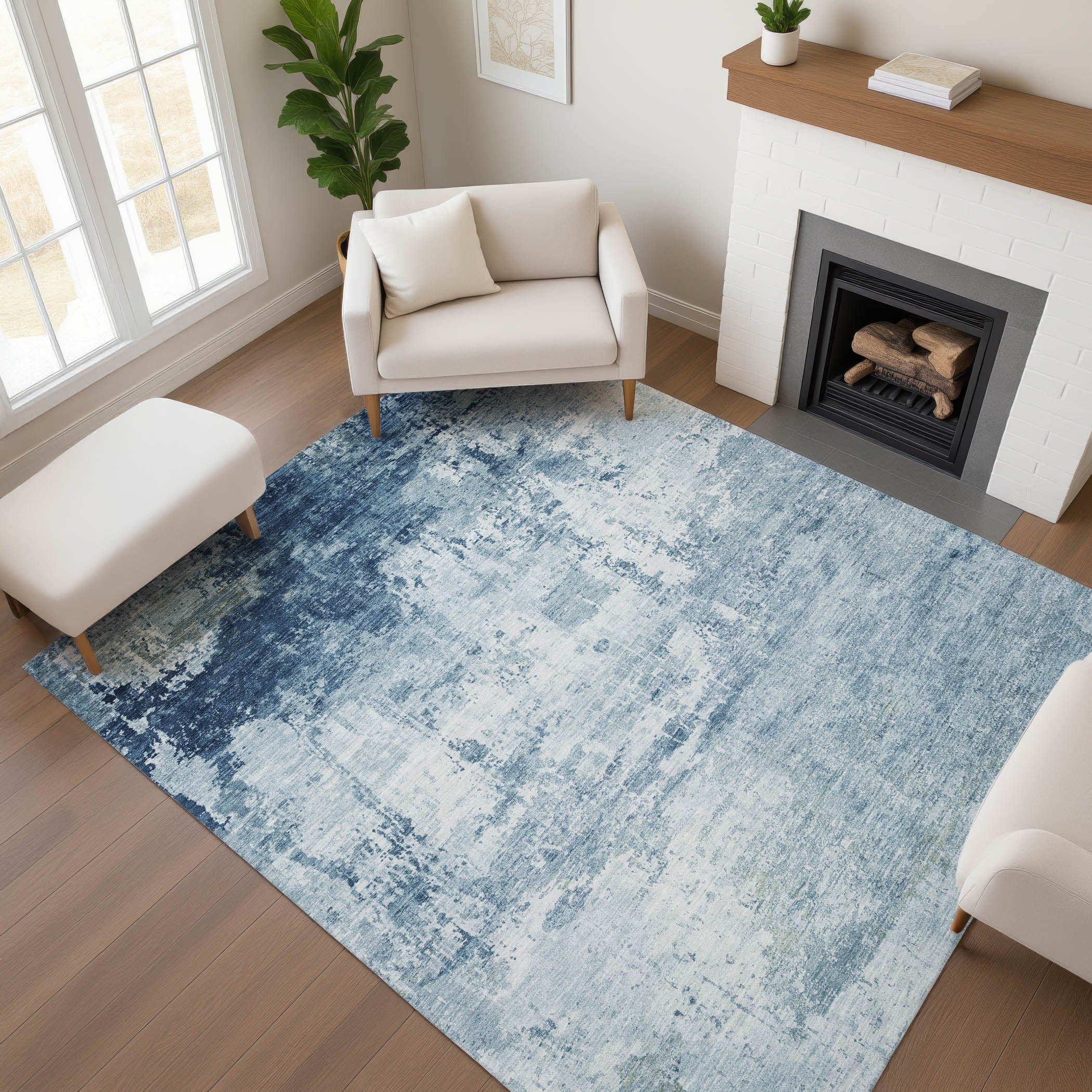 Athens Machine Washable Transitional Blue Rug 2'6" x 3'10" #shape_Rectangle