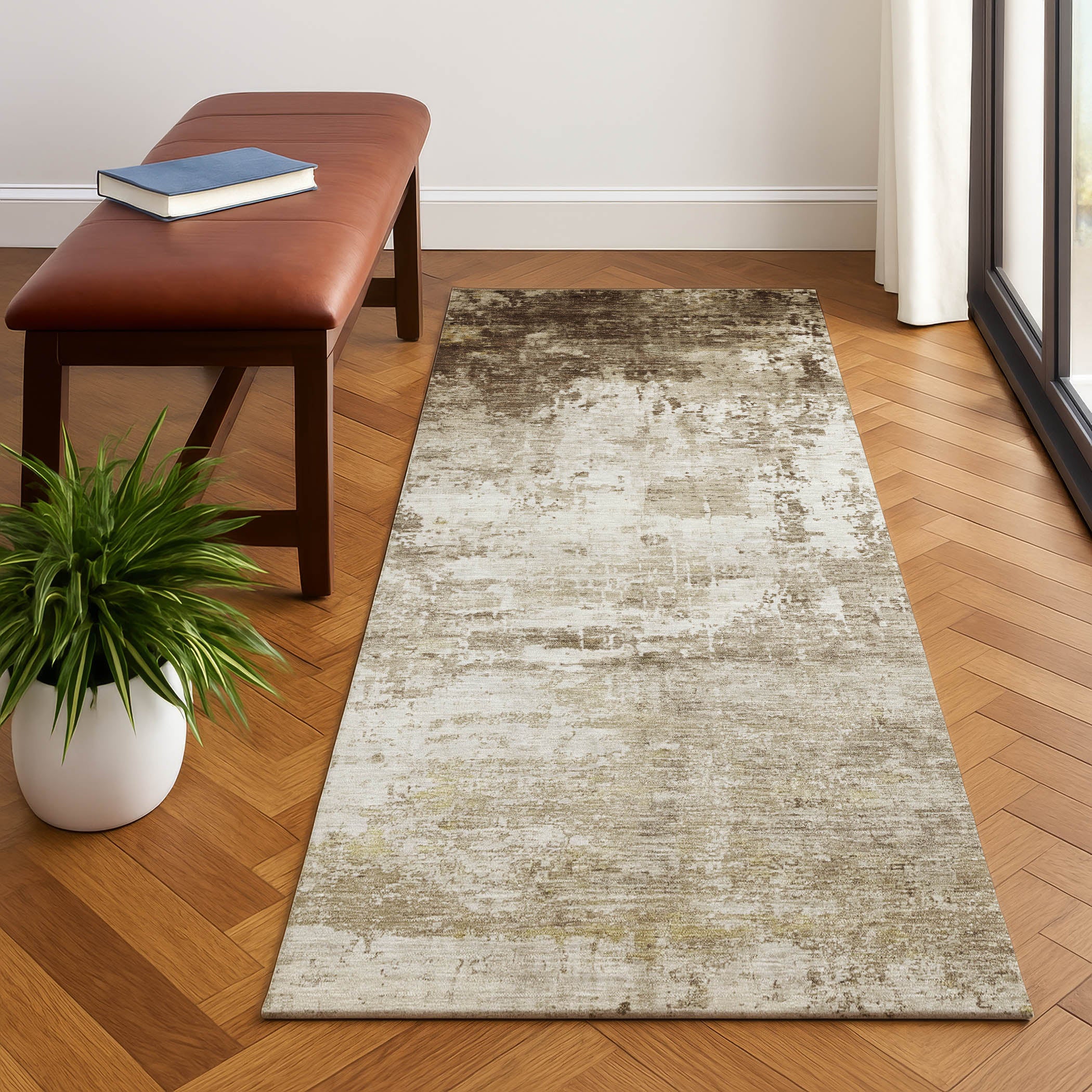 Athens Machine Washable Transitional Brown Rug 2'3" x 7'6" #shape_Runner
