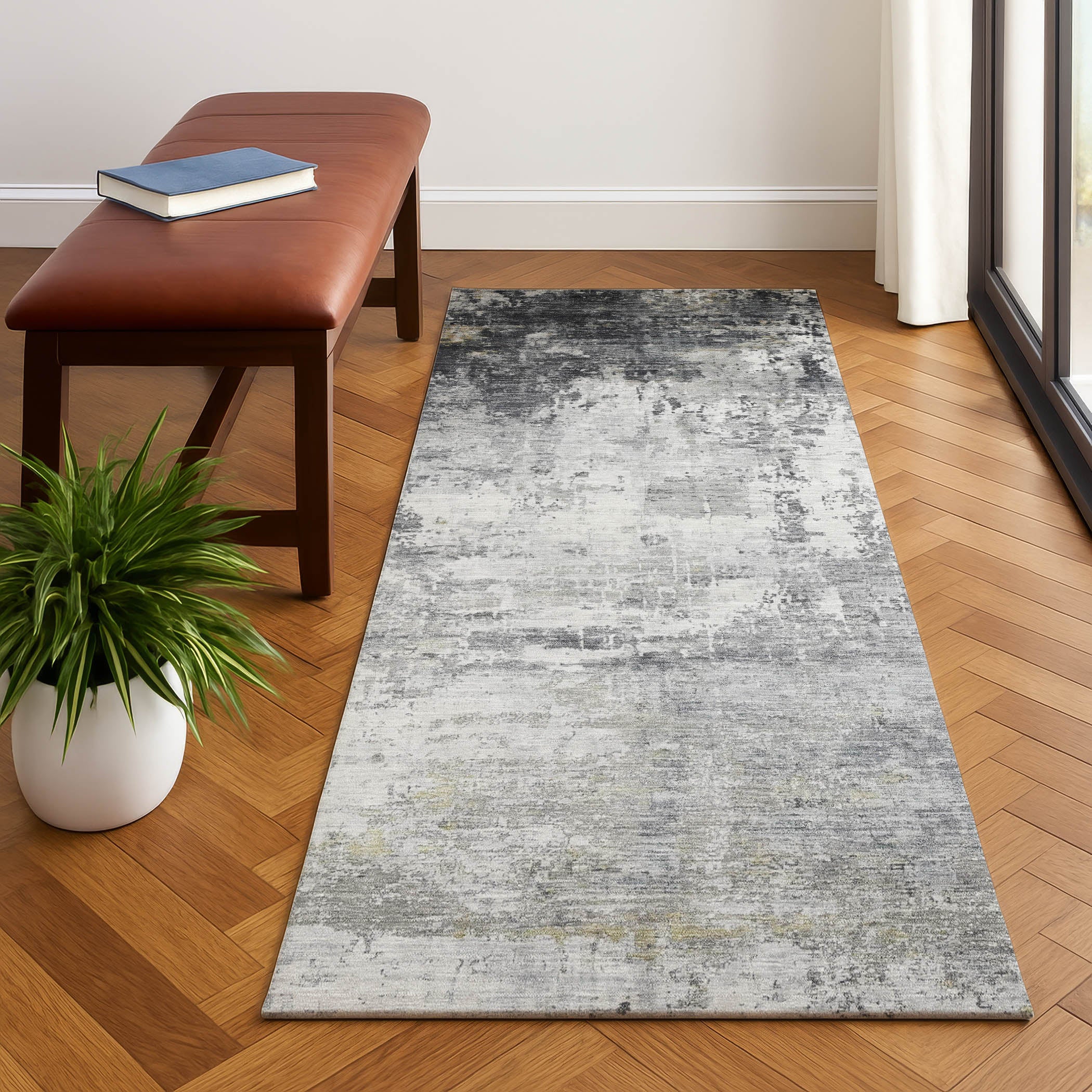 Athens Machine Washable Transitional Gray Rug 2'3" x 7'6" #shape_Runner