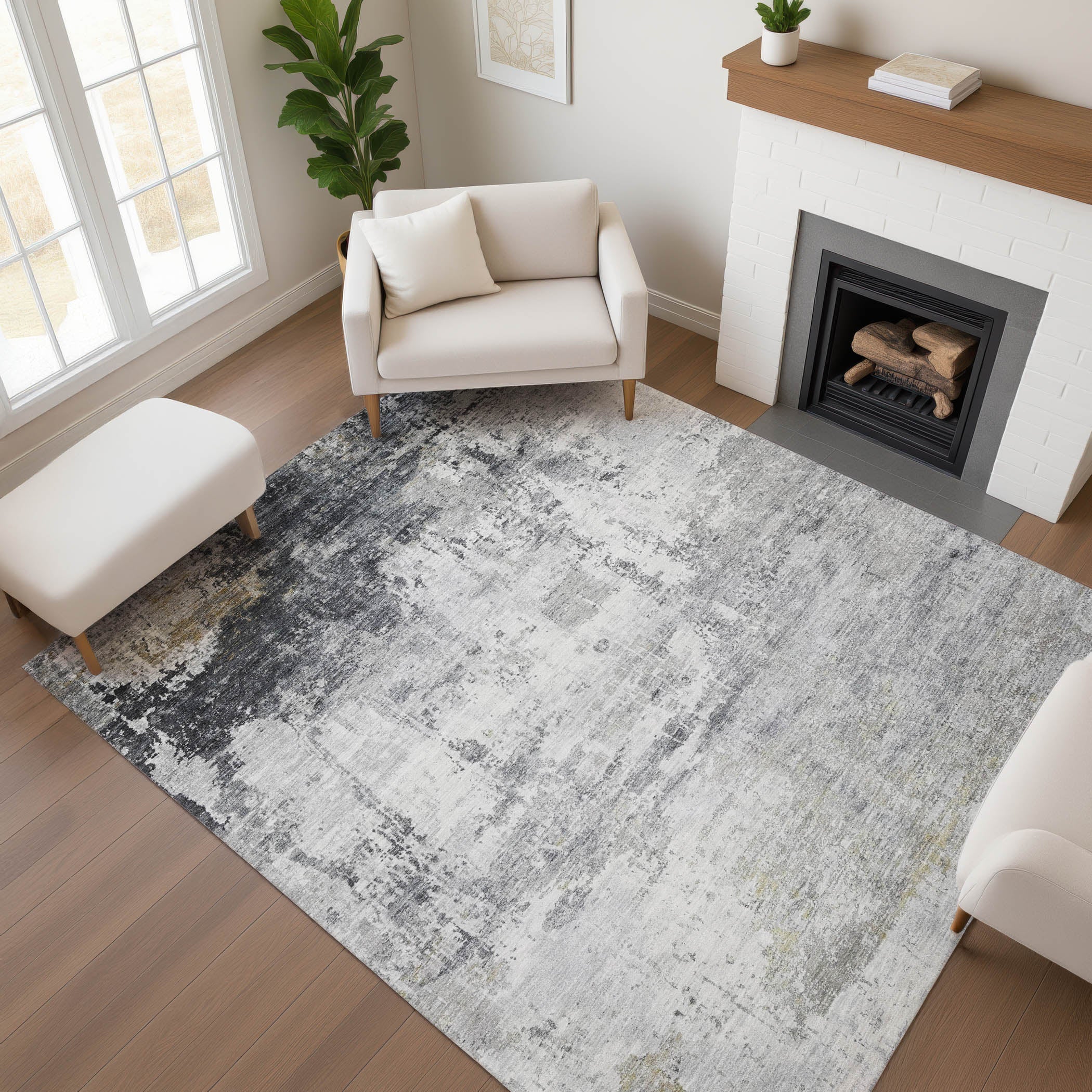 Athens Machine Washable Transitional Gray Rug 2'6" x 3'10" #shape_Rectangle