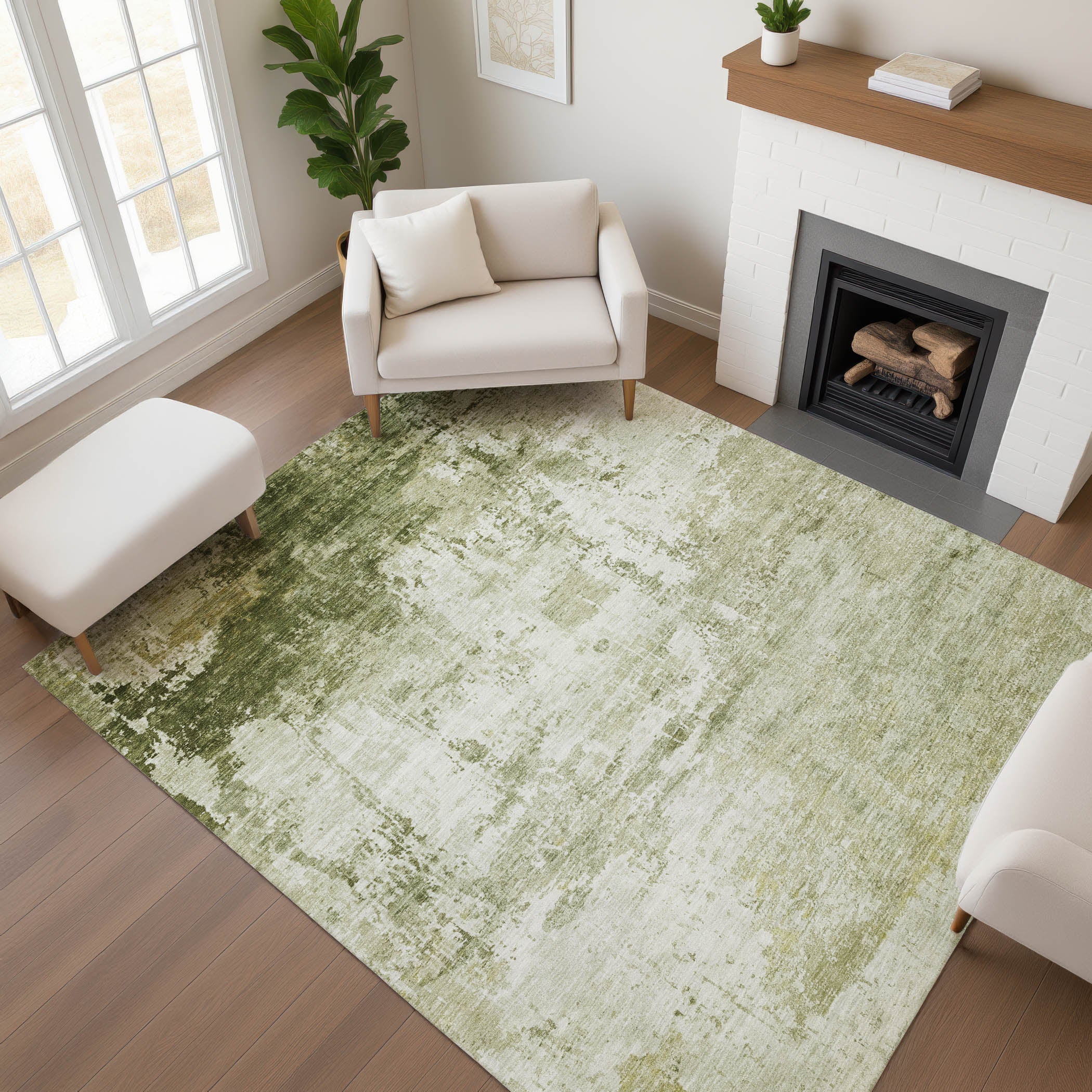 Athens Machine Washable Transitional Sage Green Rug 2'6" x 3'10" #shape_Rectangle
