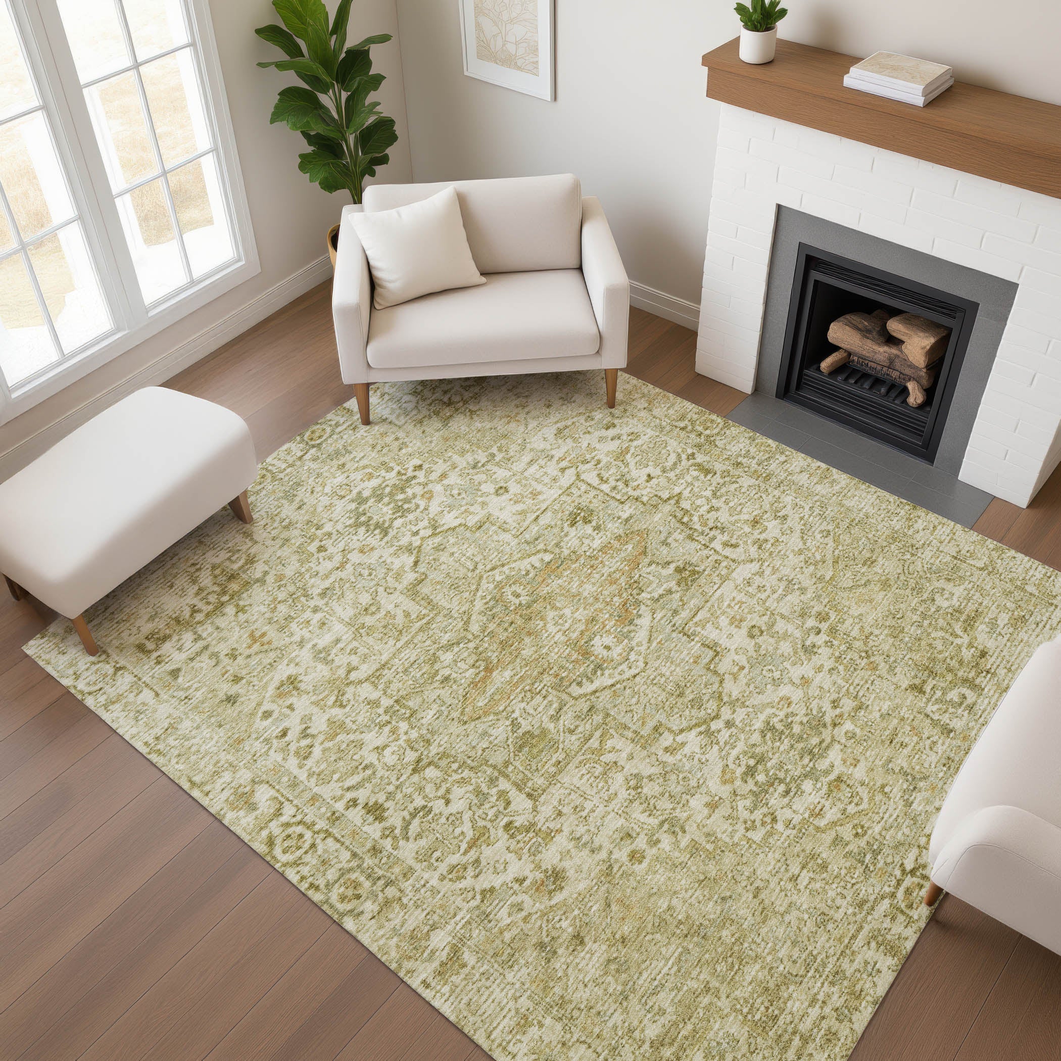 Split Machine Washable Traditional Beige Brown Rug 2'6" x 3'10" #shape_Rectangle