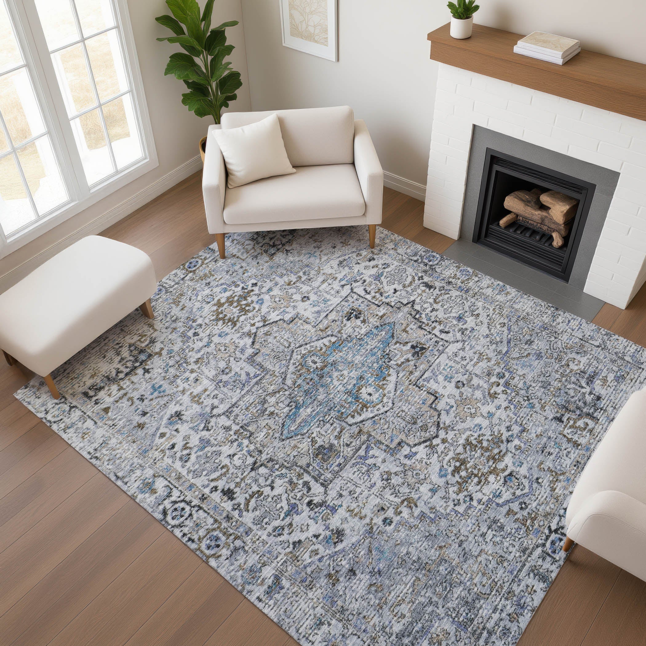Split Machine Washable Traditional Linen Ivory Rug 2'6" x 3'10" #shape_Rectangle