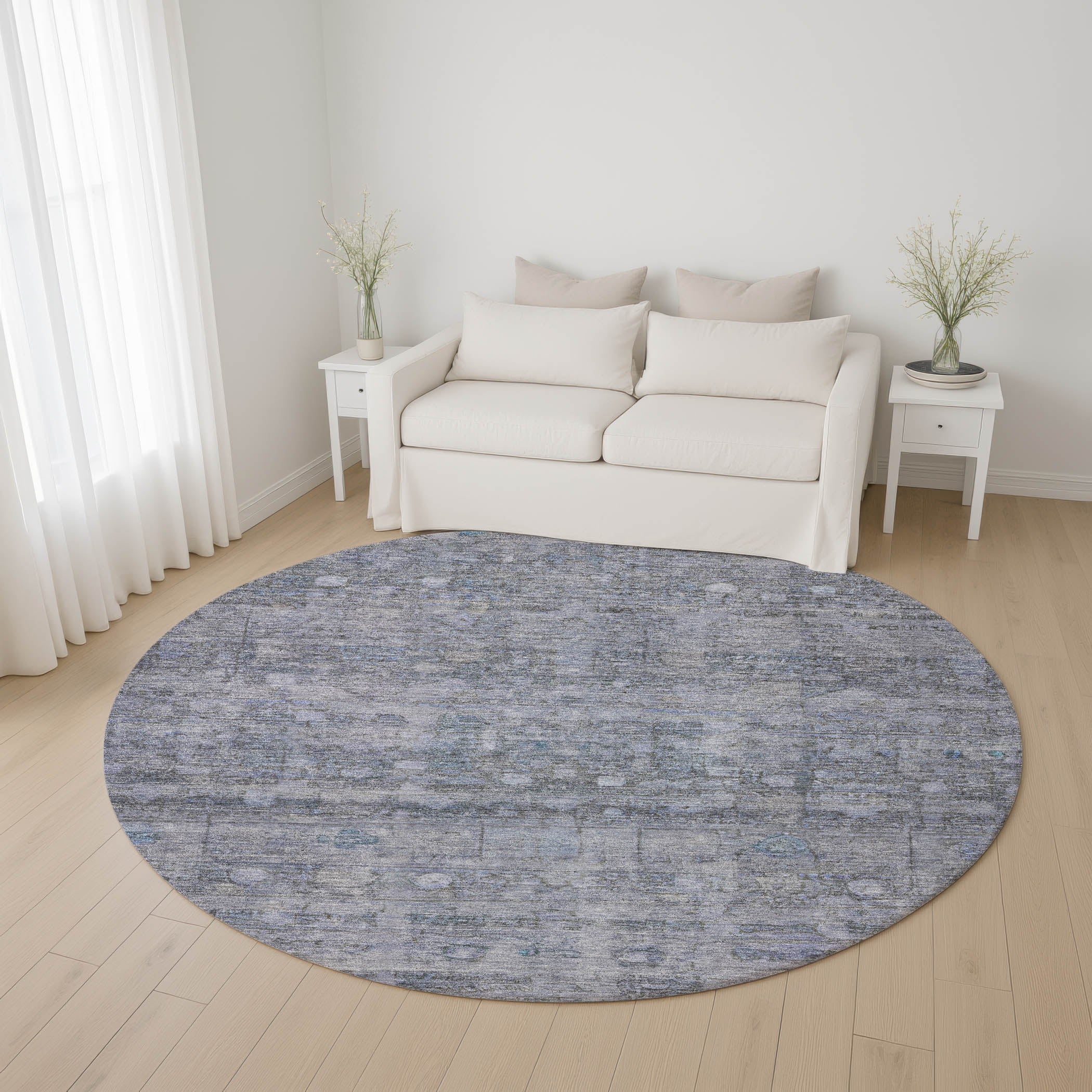 Ghent Machine Washable Transitional Blue Rug 8' x 8' #shape_Round