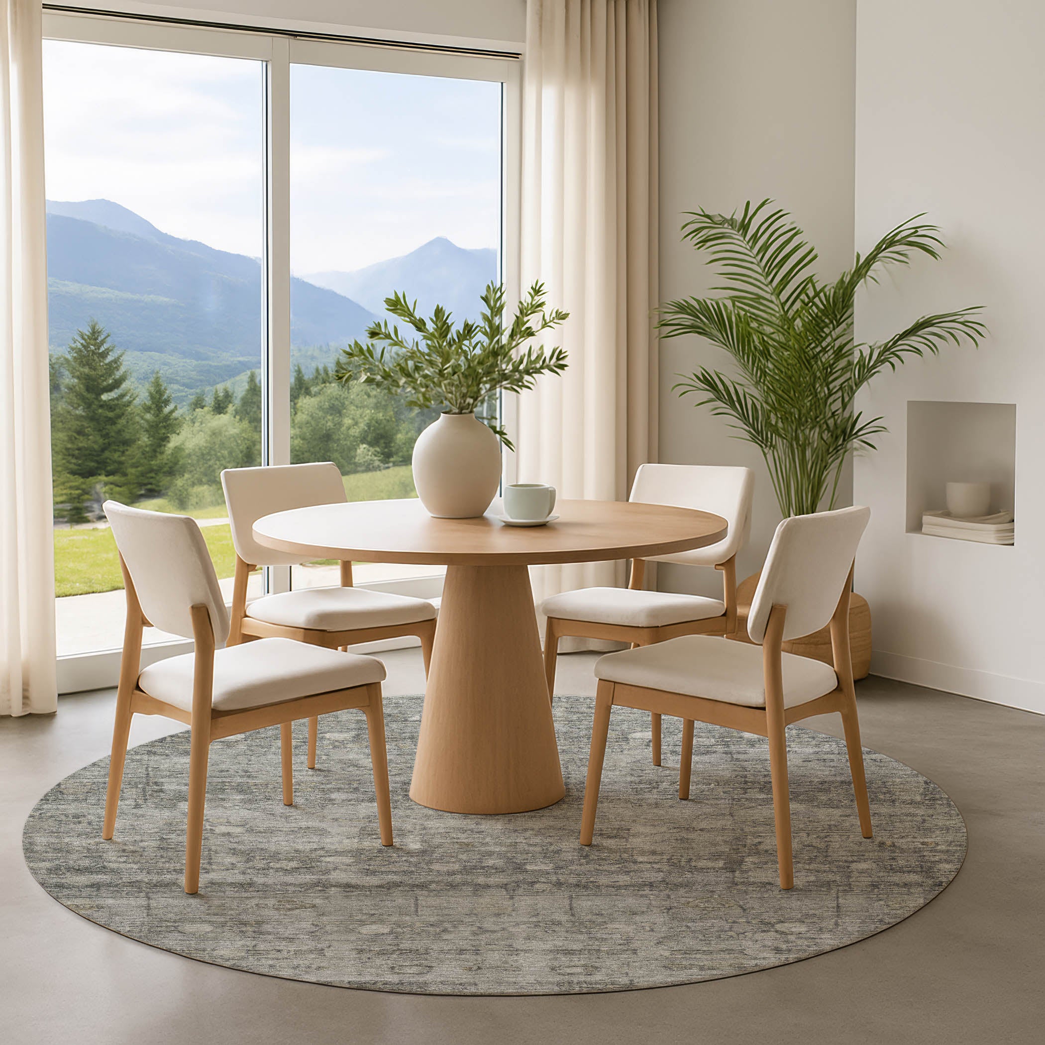 Ghent Machine Washable Transitional Pewter Gray Rug 8' x 8' #shape_Round
