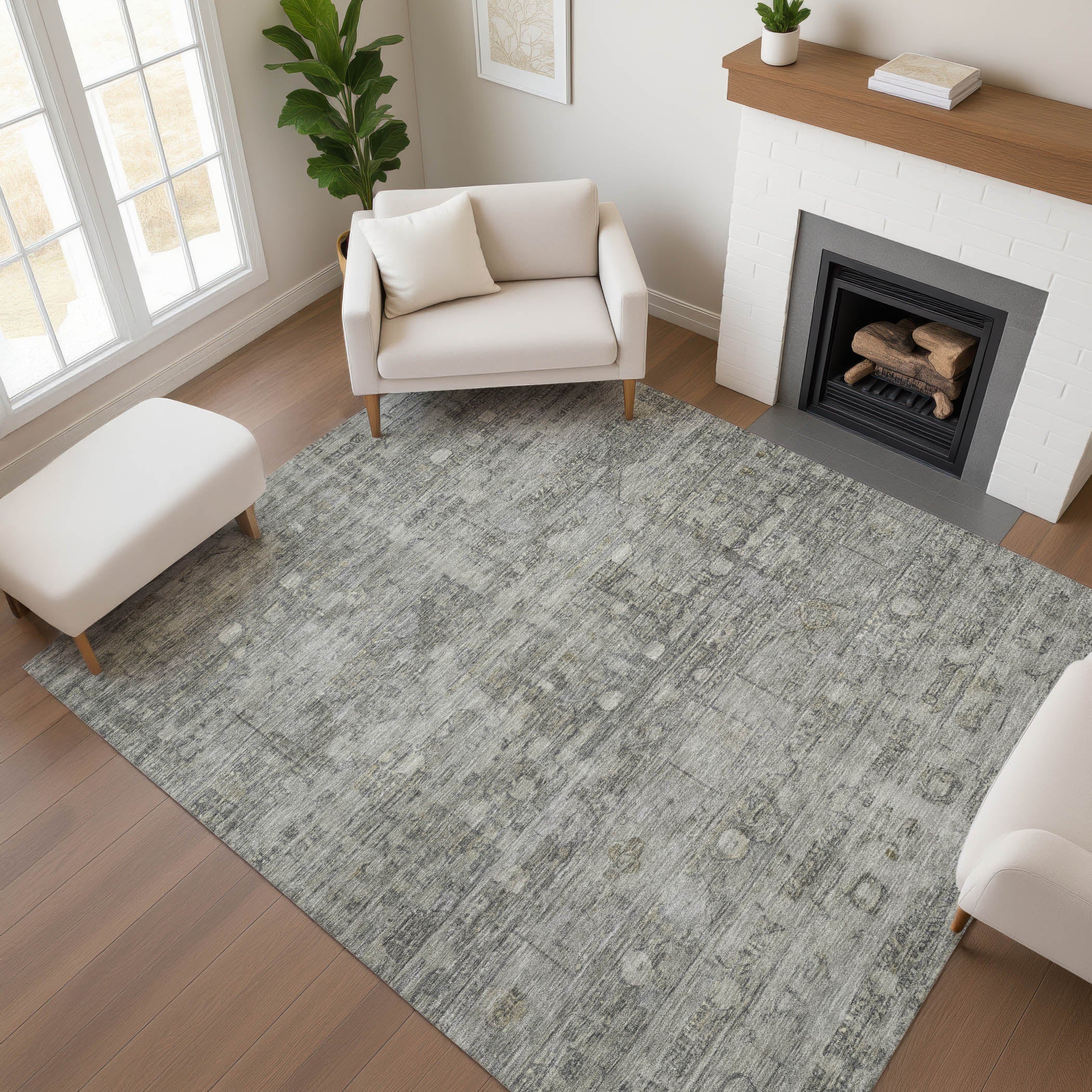 Ghent Machine Washable Transitional Pewter Gray Rug 2'6" x 3'10" #shape_Rectangle
