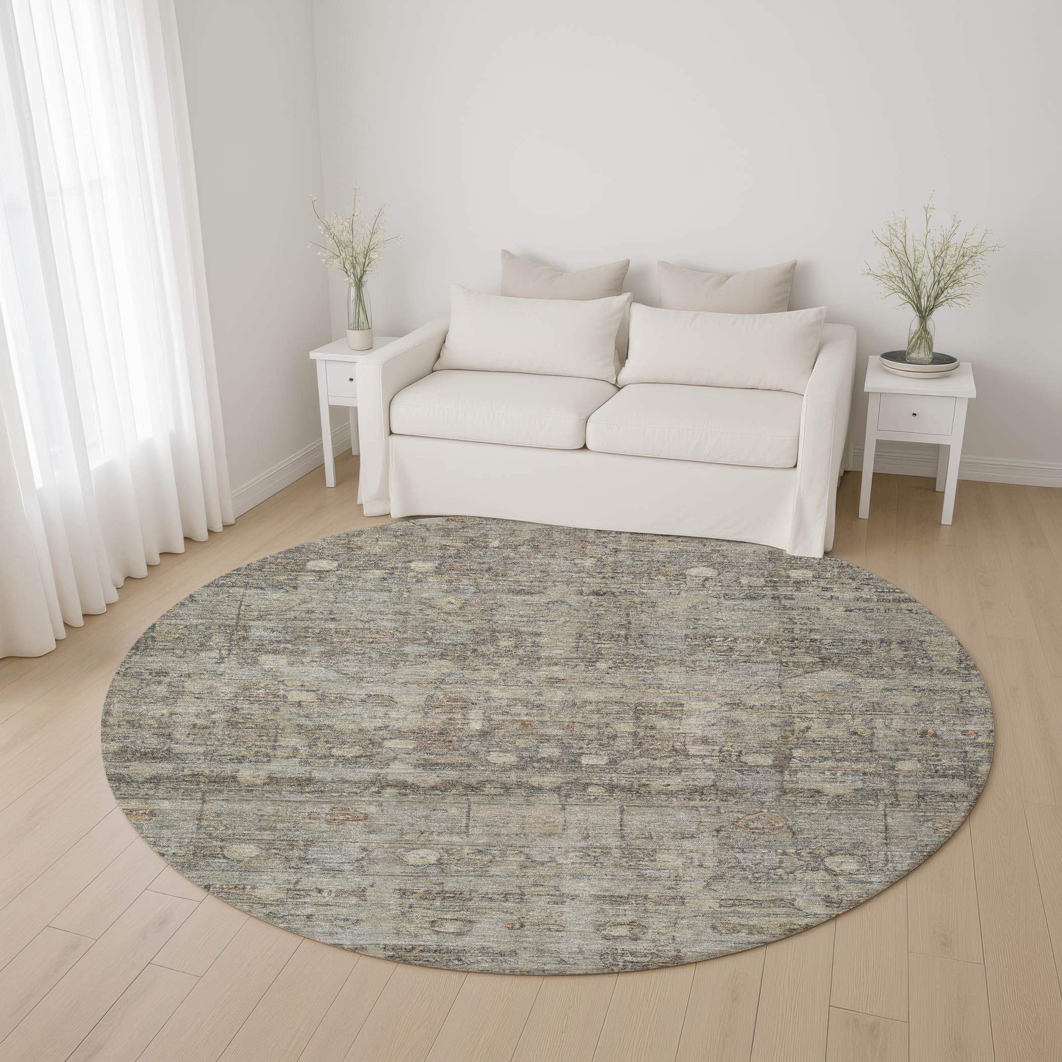Ghent Machine Washable Transitional Taupe Brown Rug 8' x 8' #shape_Round