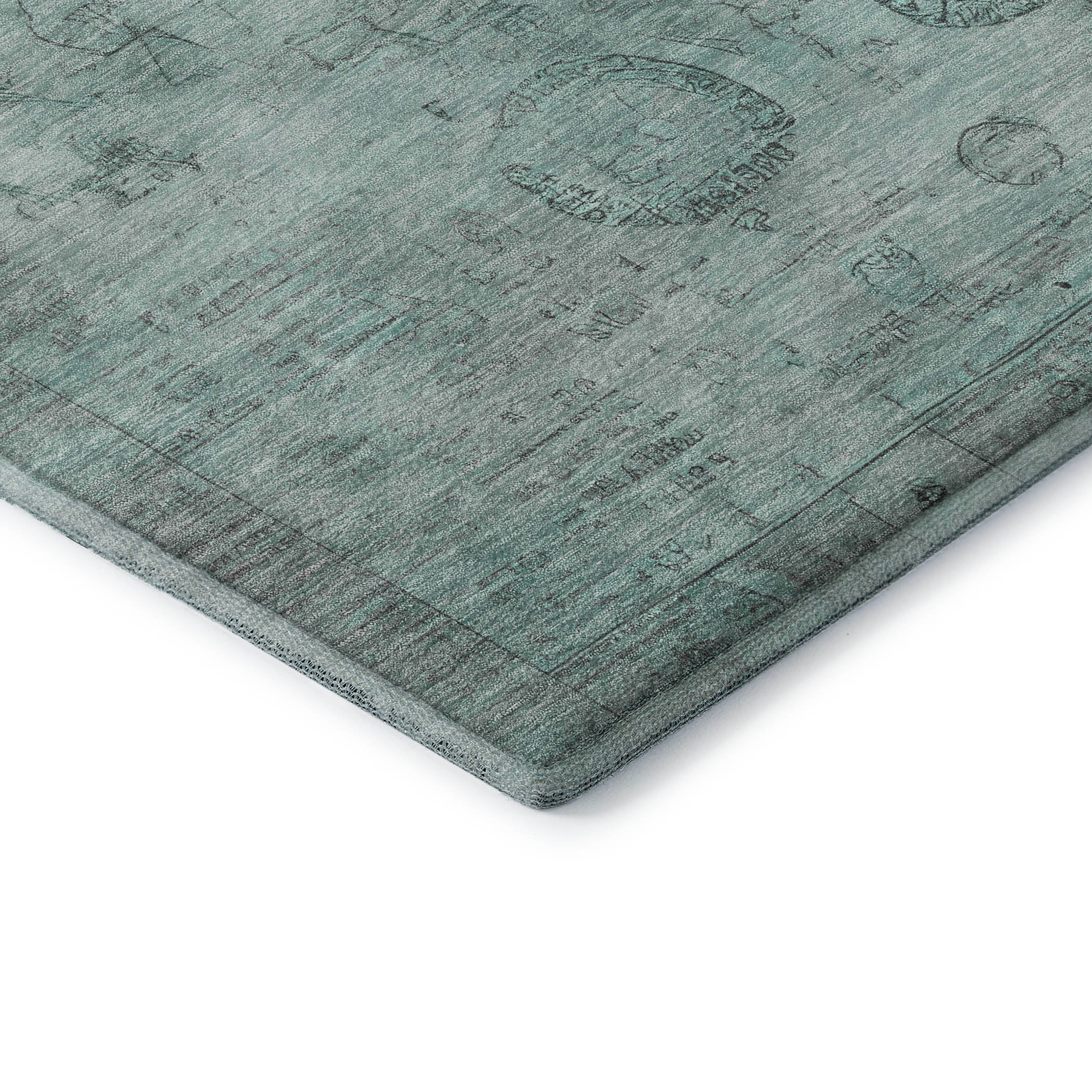 Santorini Machine Washable Transitional Aqua Teal Rug 1'8" x 2'6" #shape_Rectangle