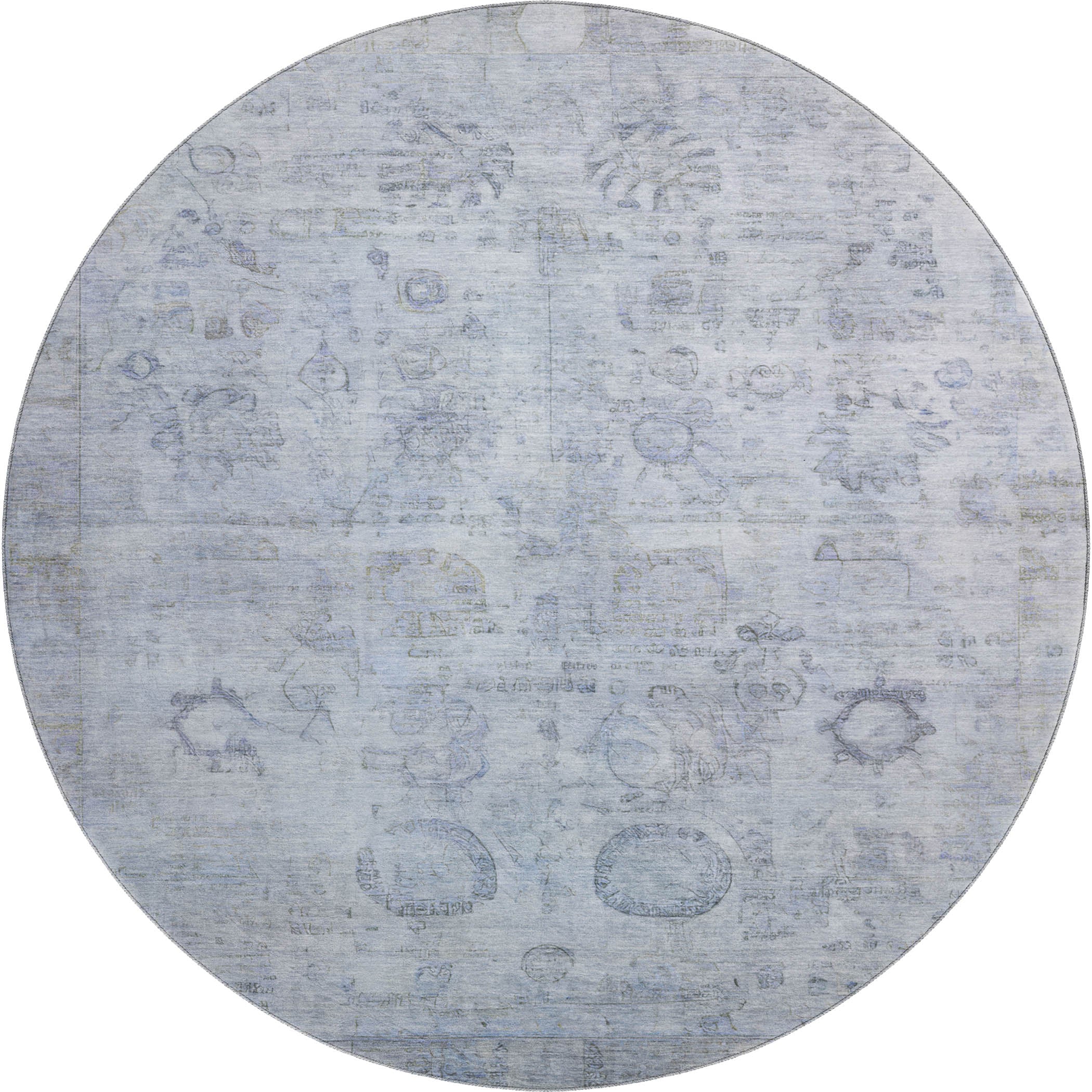 Santorini Machine Washable Transitional Sky Blue Rug 8' x 8' #shape_Round
