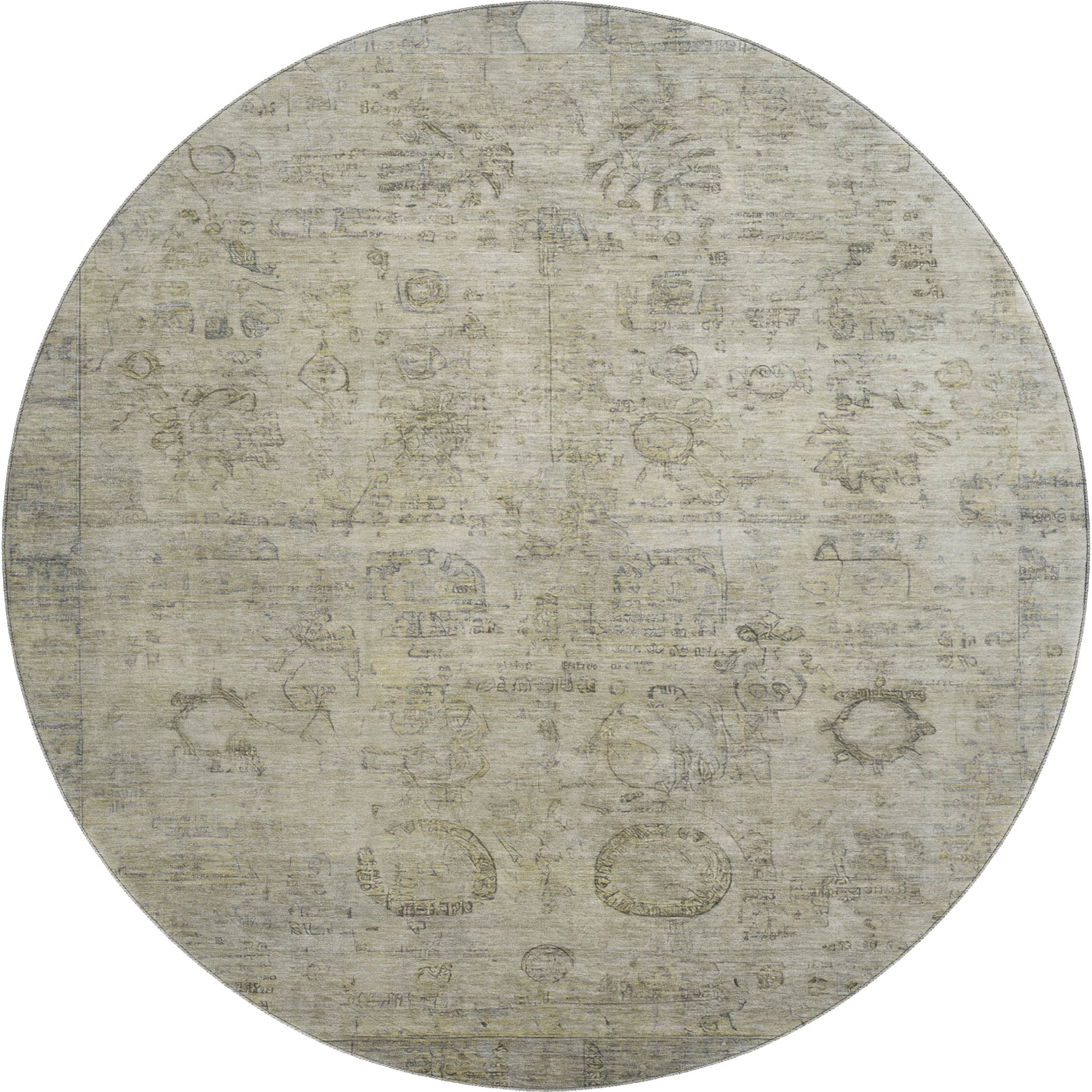 Santorini Machine Washable Transitional Taupe Brown Rug 8' x 8' #shape_Round