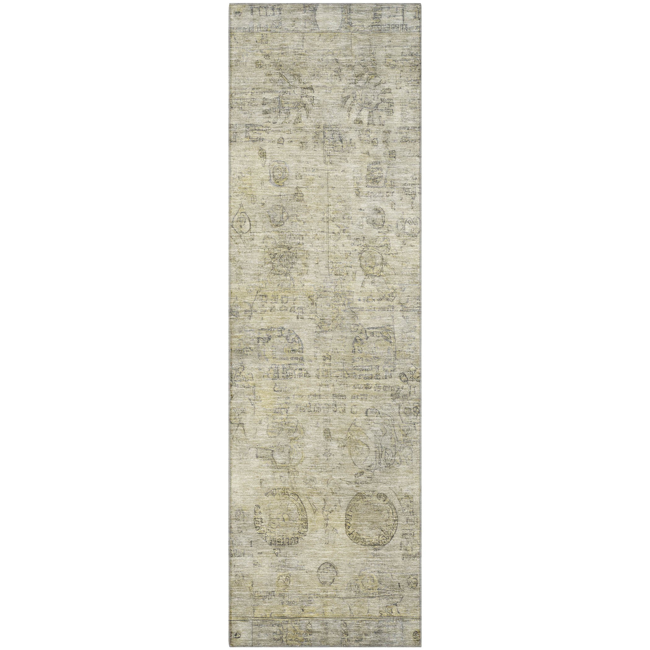 Santorini Machine Washable Transitional Taupe Brown Rug 2'3" x 7'6" #shape_Runner