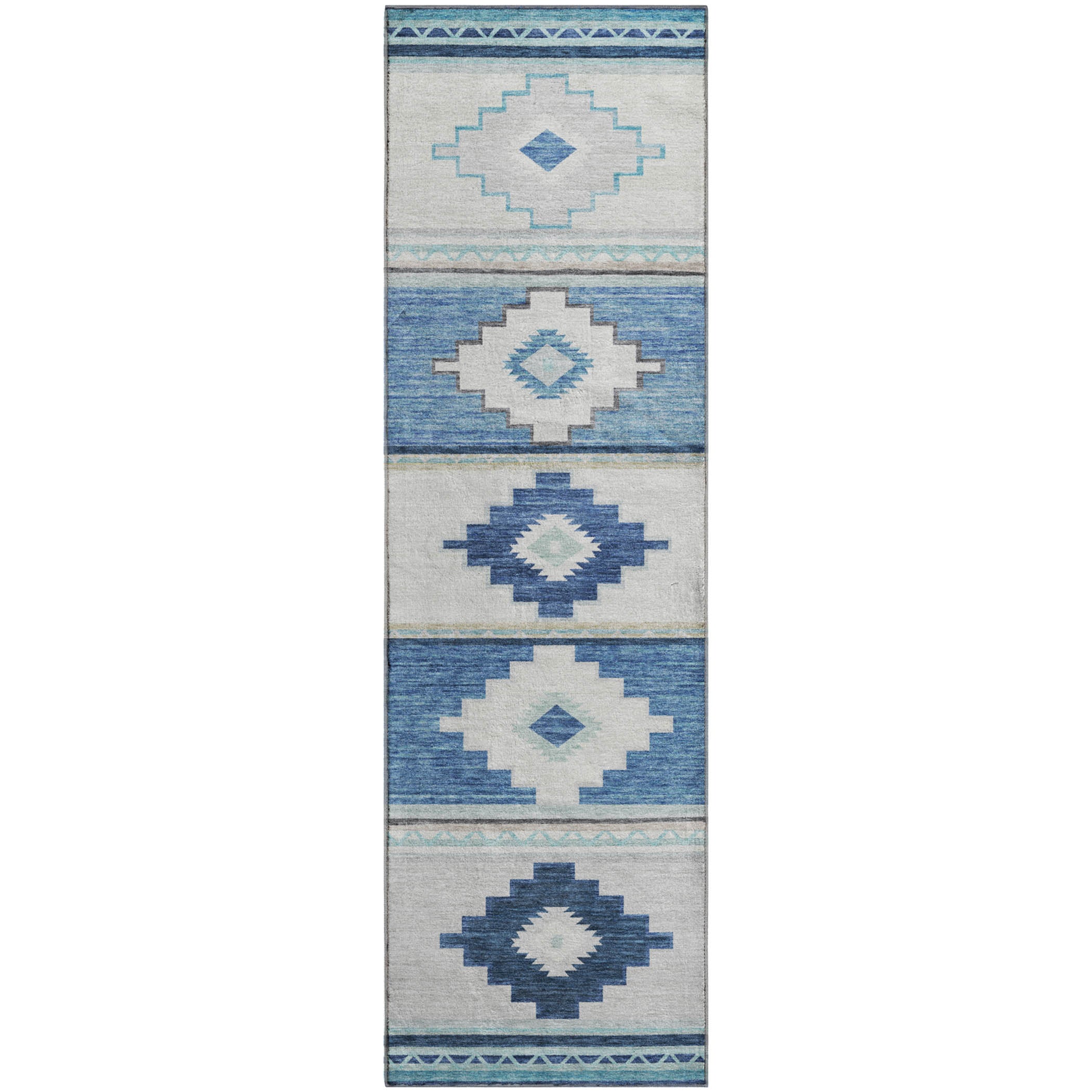 Havana Machine Washable Southwest Blue Ivory Rug 2'3" x 7'6" #shape_Runner