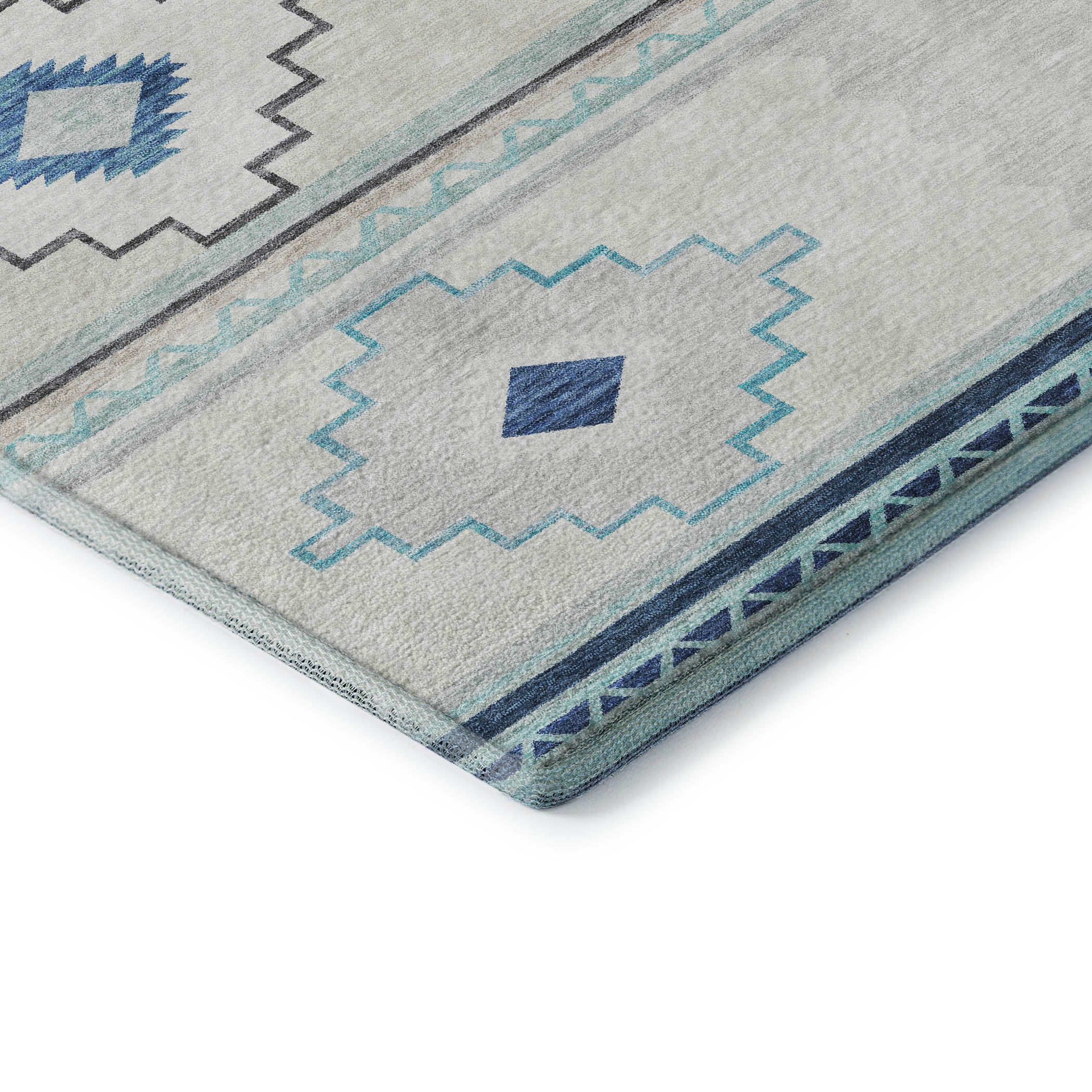 Havana Machine Washable Southwest Blue Ivory Rug 1'8" x 2'6" #shape_Rectangle