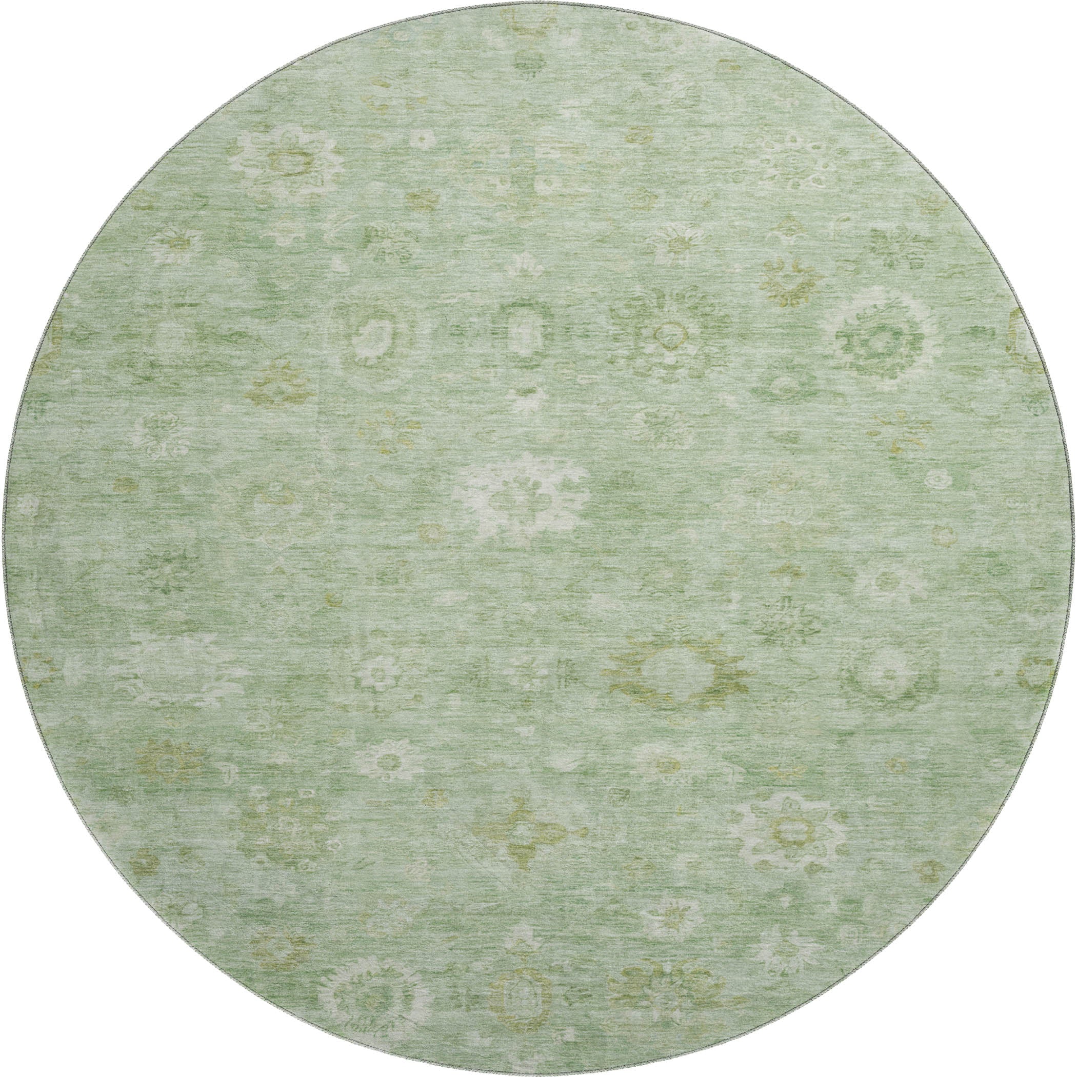 Ghent Machine Washable Transitional Aloe Green Rug 8' x 8' #shape_Round