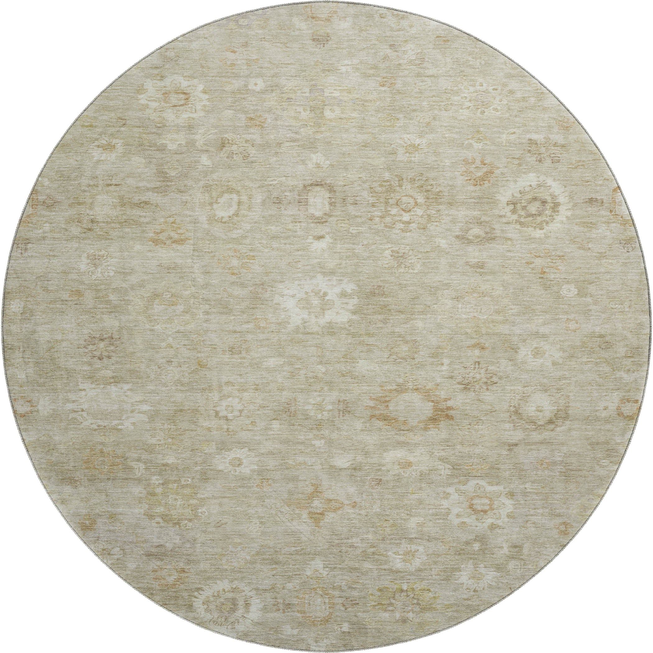 Ghent Machine Washable Transitional Beige Brown Rug 8' x 8' #shape_Round