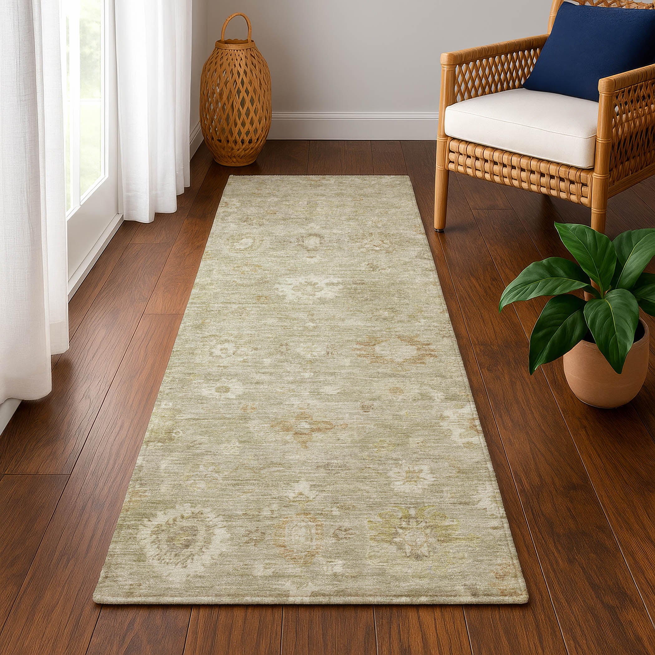 Ghent Machine Washable Transitional Beige Brown Rug 2'3" x 7'6" #shape_Runner
