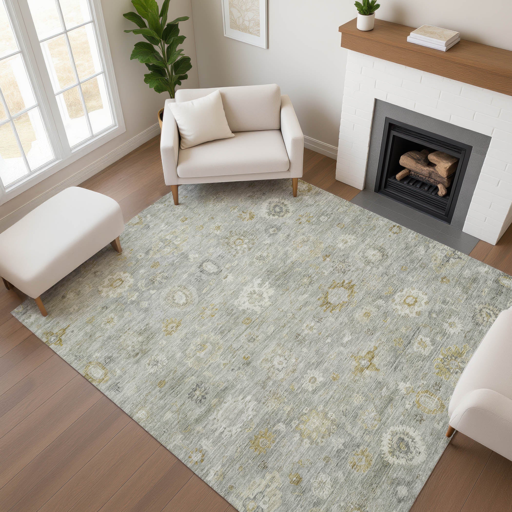 Ghent Machine Washable Transitional Gray Rug 2'6" x 3'10" #shape_Rectangle