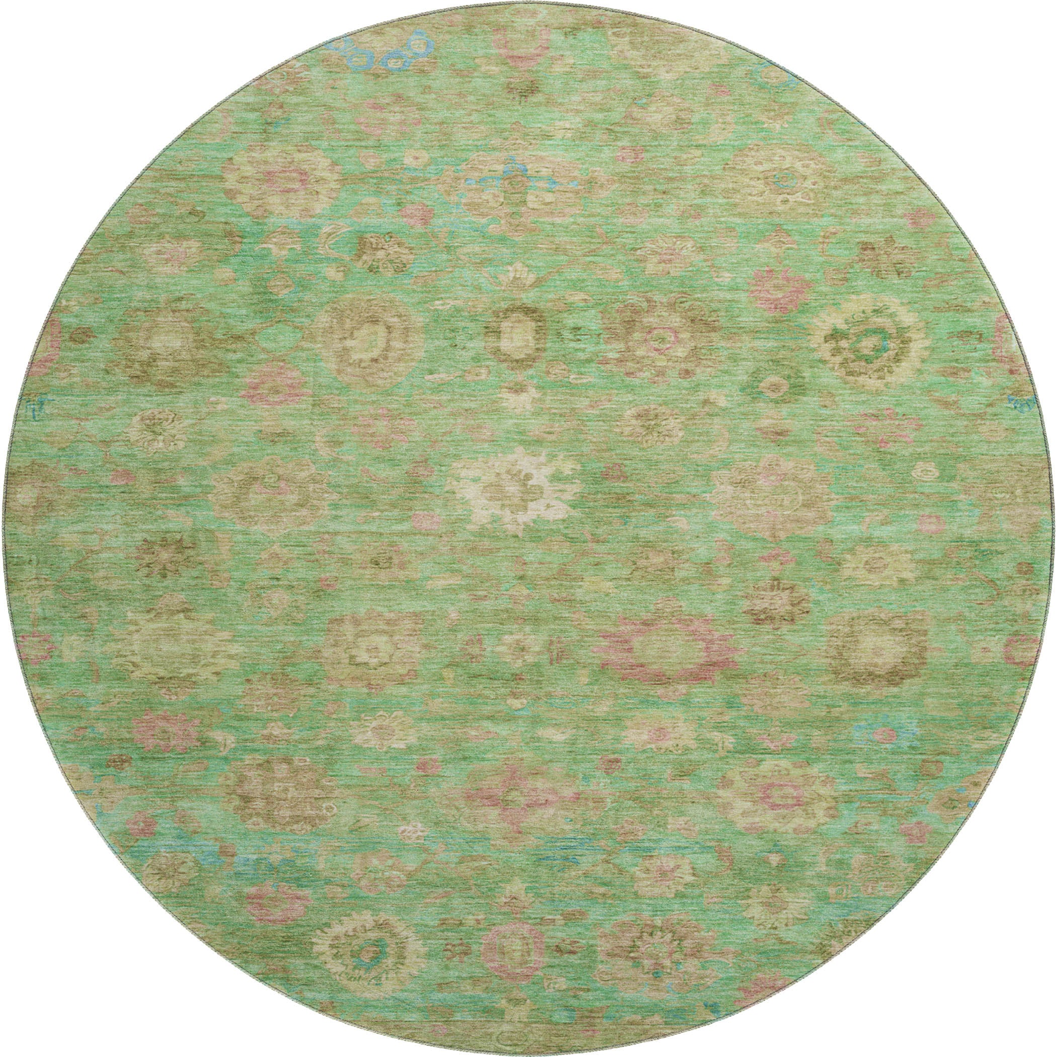 Ghent Machine Washable Transitional Lime Green Rug 8' x 8' #shape_Round