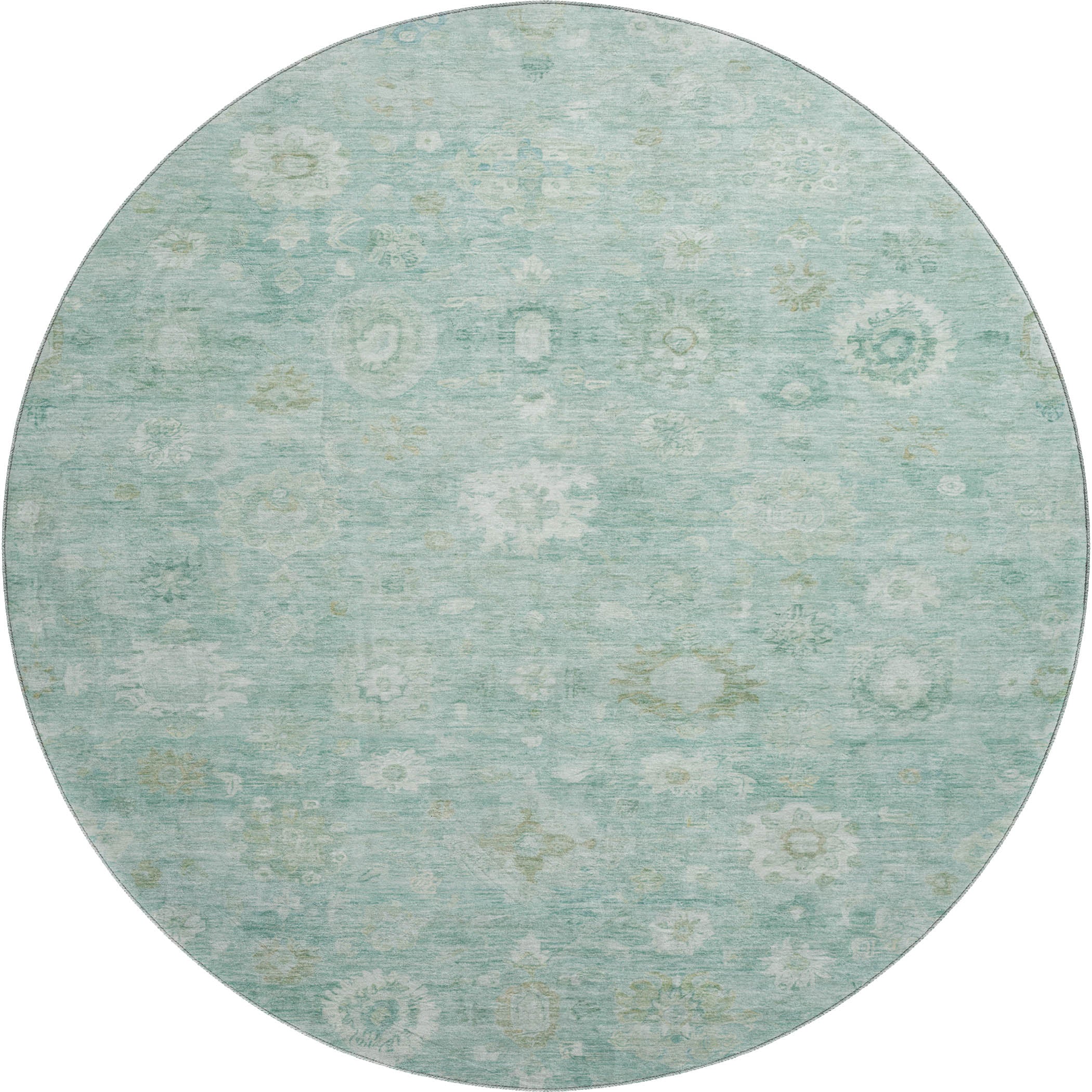 Ghent Machine Washable Transitional Teal Rug 8' x 8' #shape_Round