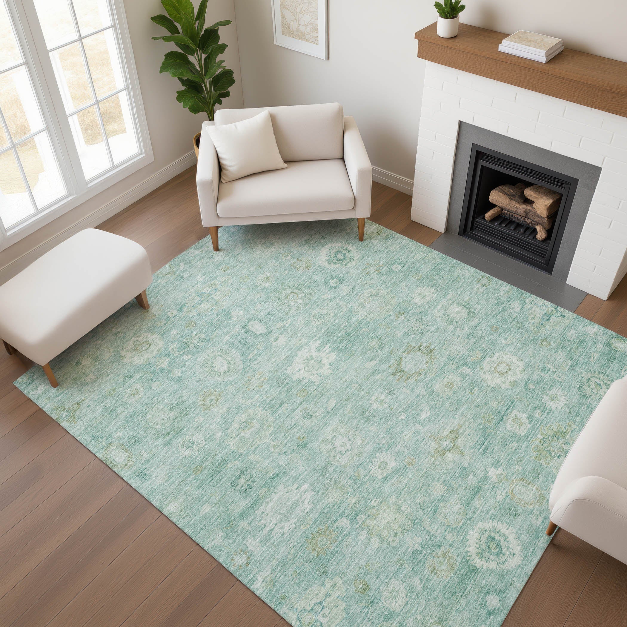 Ghent Machine Washable Transitional Teal Rug 2'6" x 3'10" #shape_Rectangle