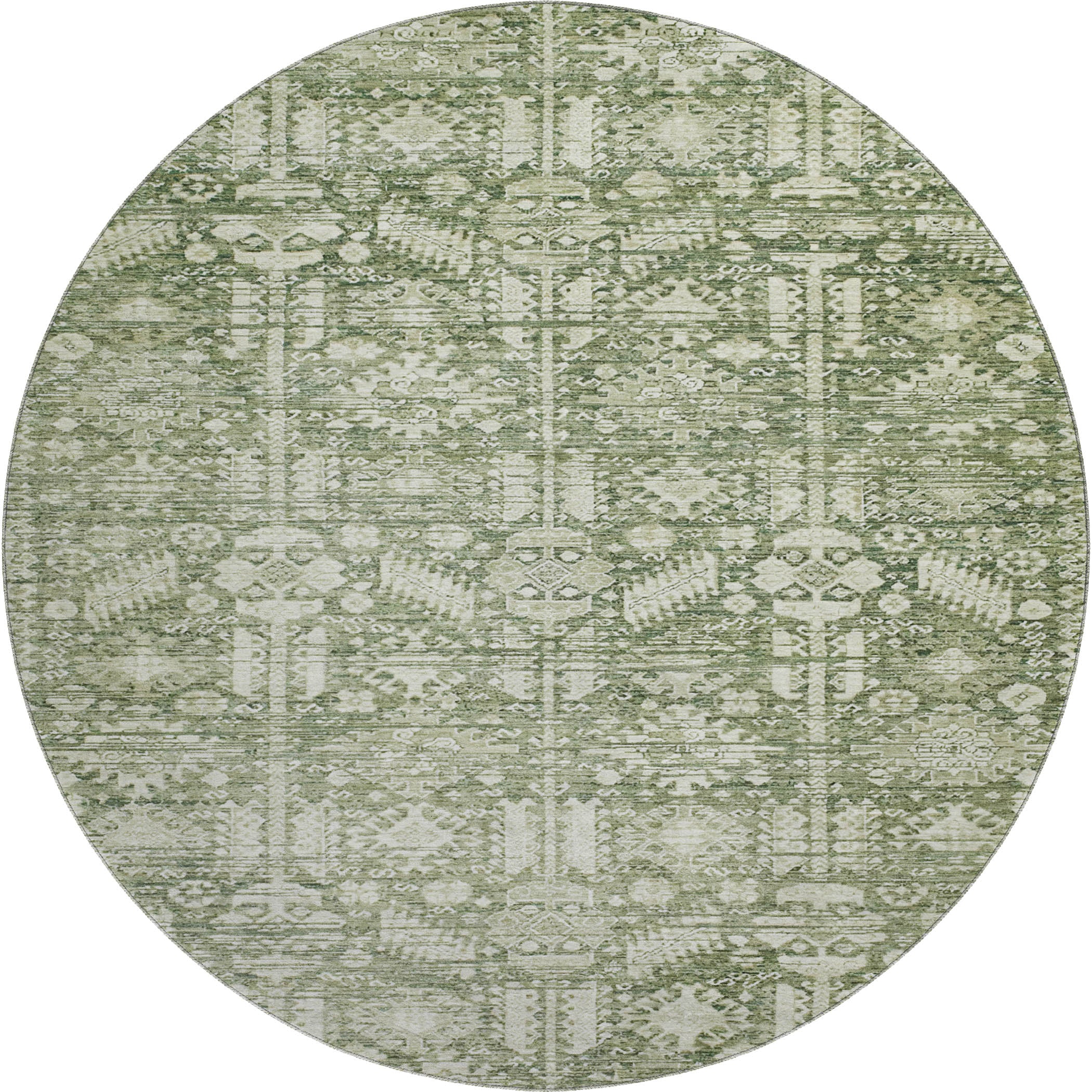 Bern Machine Washable Transitional Aloe Green Rug 8' x 8' #shape_Round