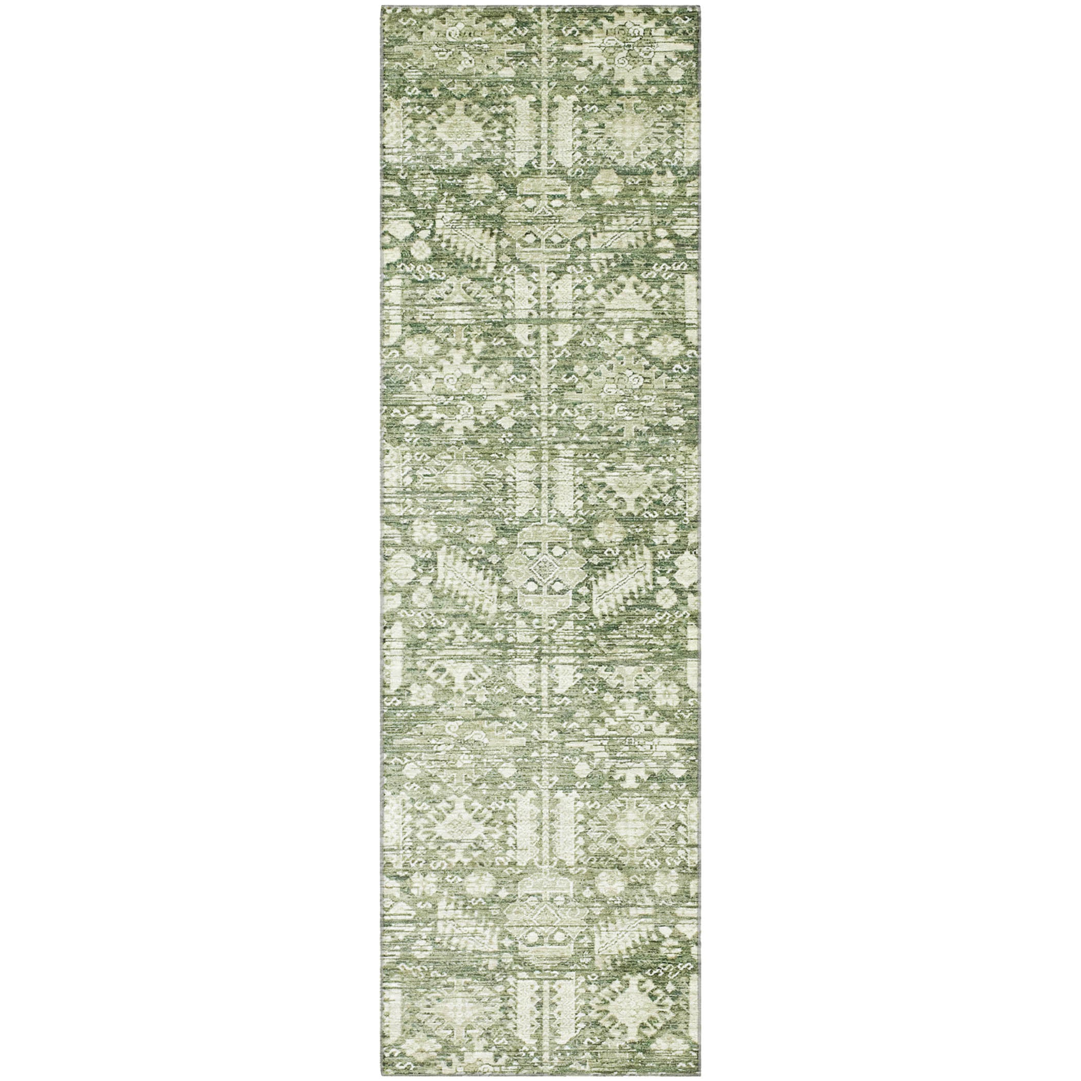 Bern Machine Washable Transitional Aloe Green Rug 2'3" x 7'6" #shape_Runner