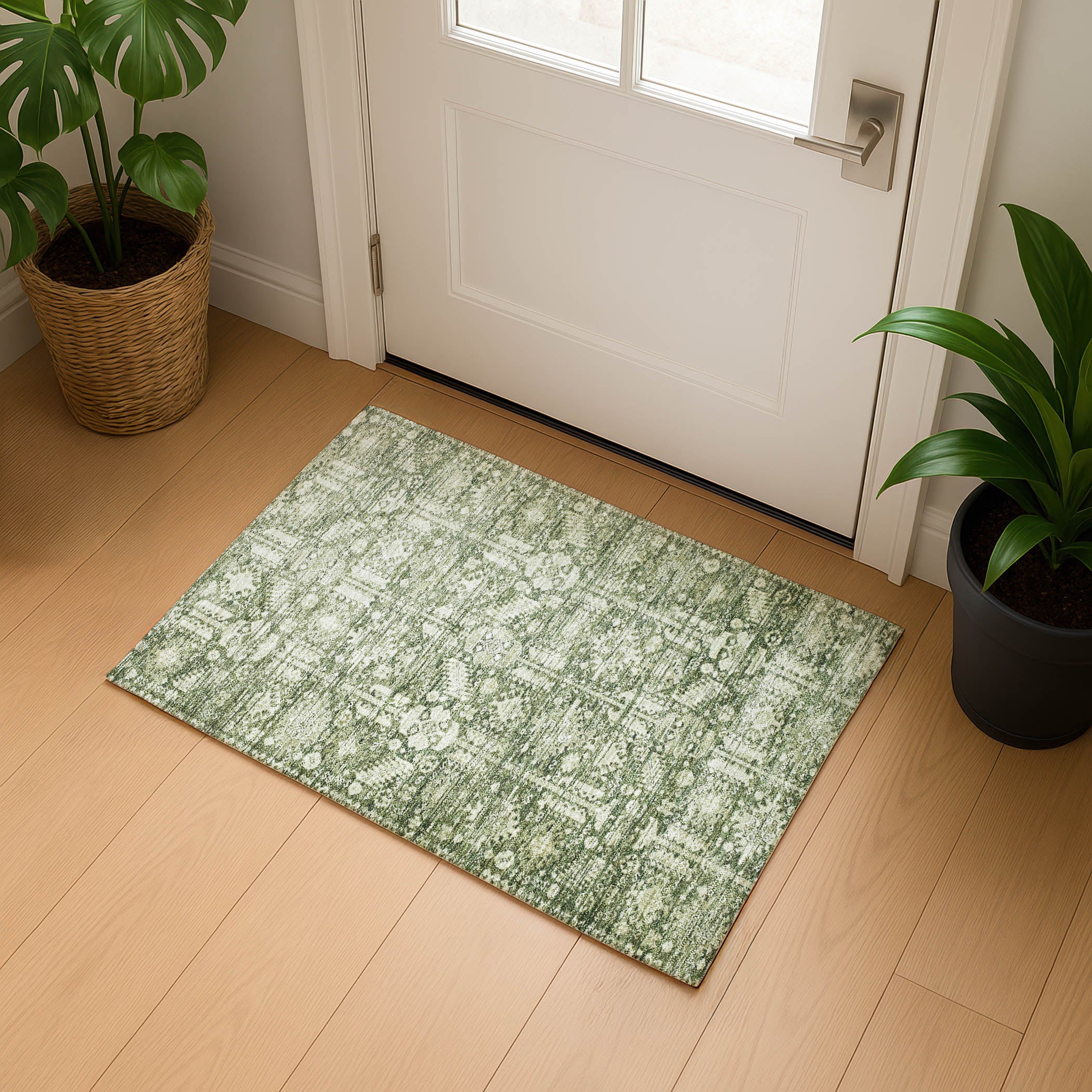 Bern Machine Washable Transitional Aloe Green Rug 1'8" x 2'6" #shape_Rectangle