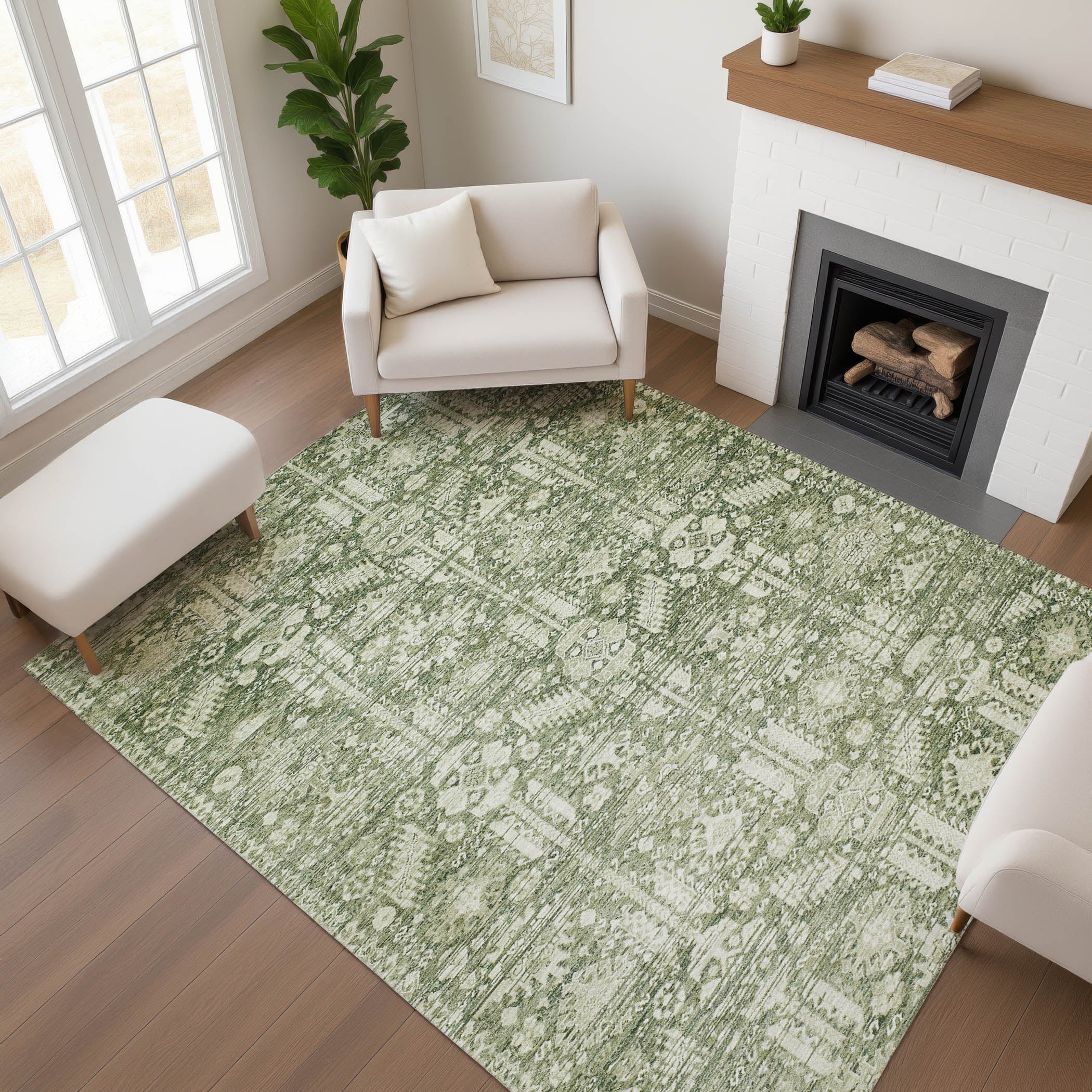 Bern Machine Washable Transitional Aloe Green Rug 2'6" x 3'10" #shape_Rectangle