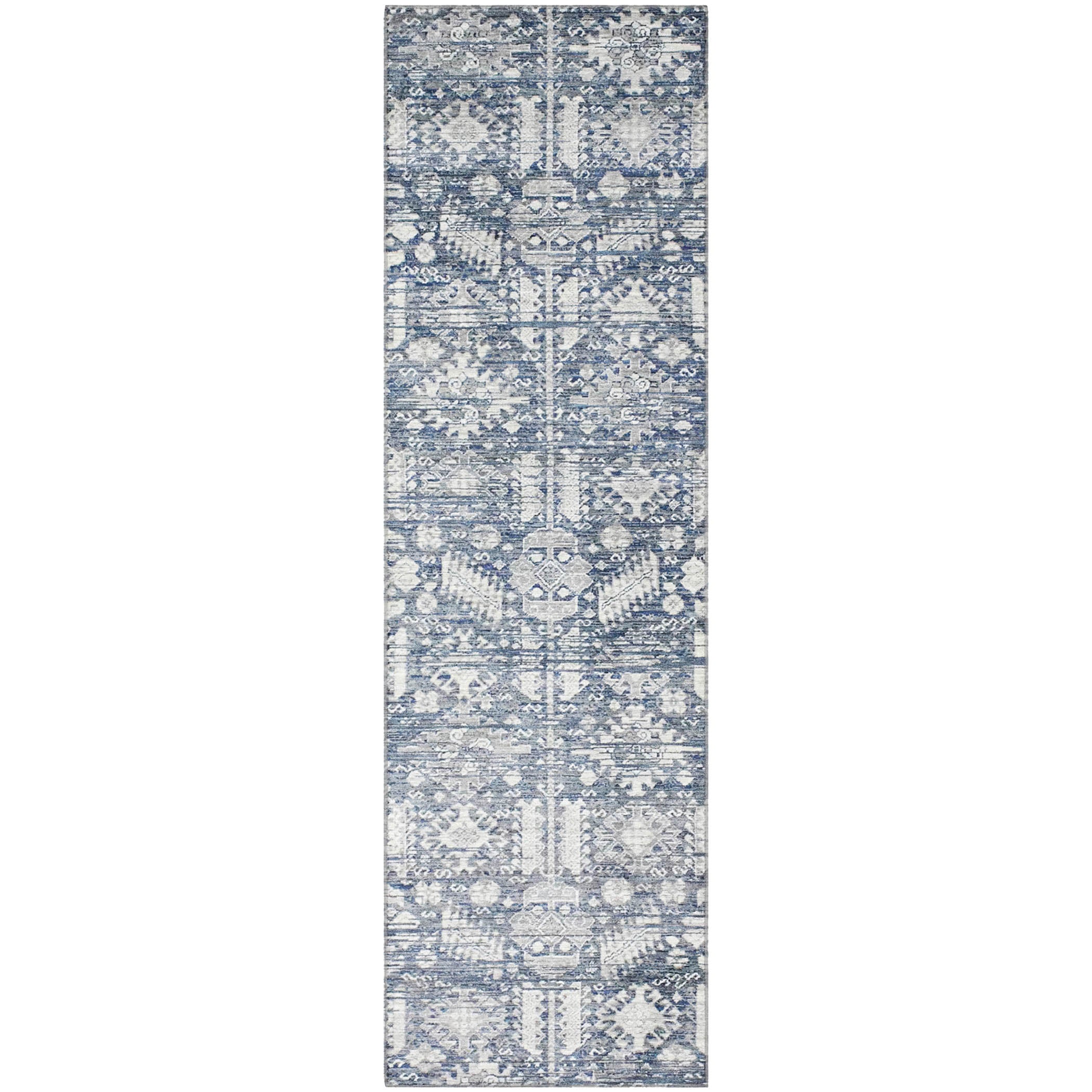 Bern Machine Washable Transitional Blue Rug 2'3" x 7'6" #shape_Runner