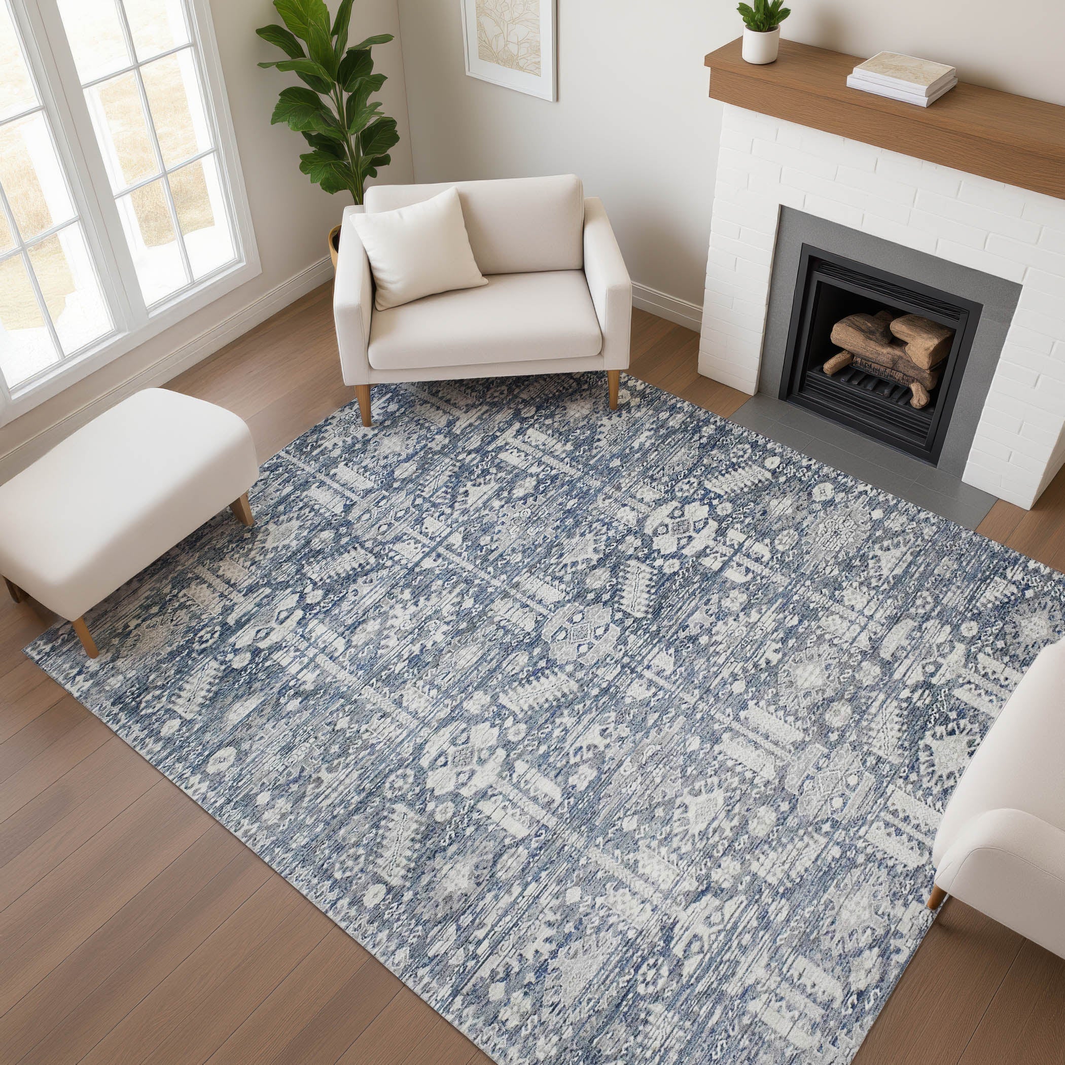 Bern Machine Washable Transitional Blue Rug 2'6" x 3'10" #shape_Rectangle