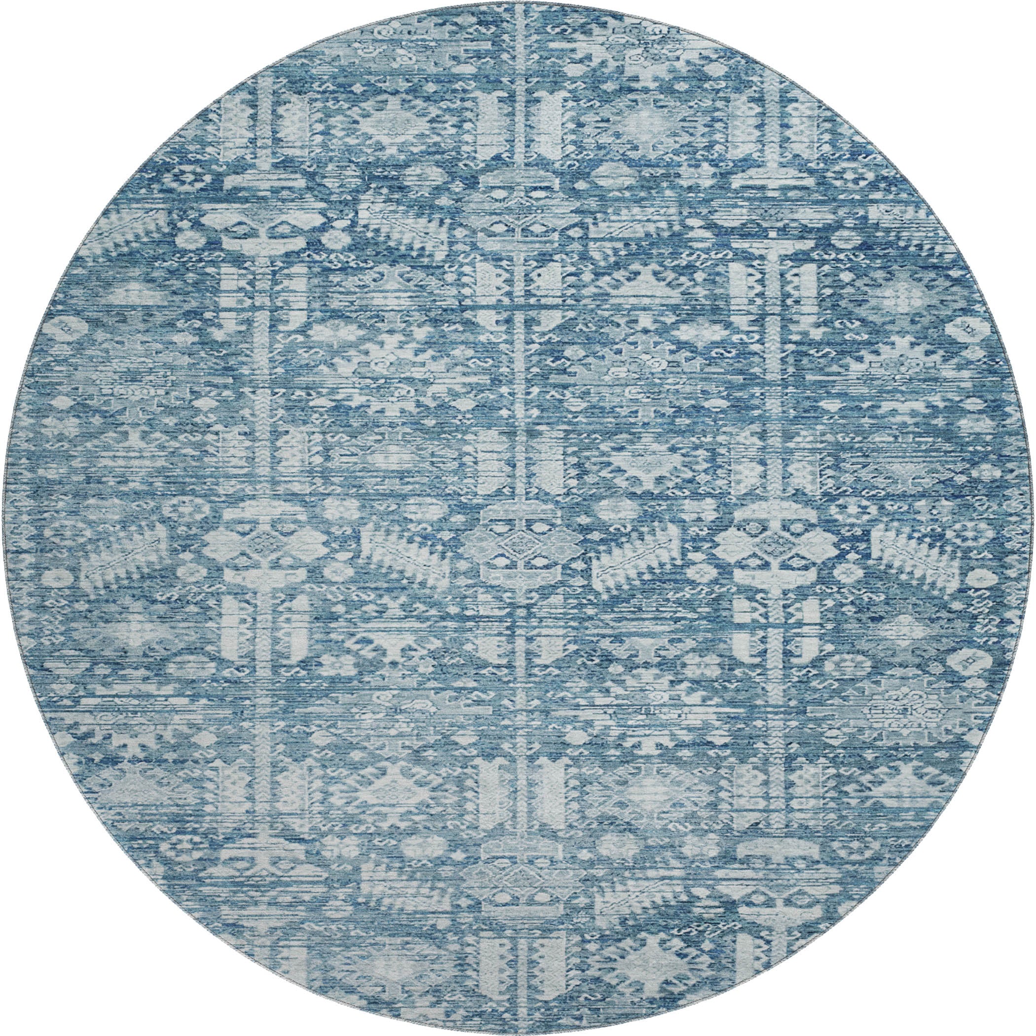 Bern Machine Washable Transitional Denim Blue Rug 8' x 8' #shape_Round
