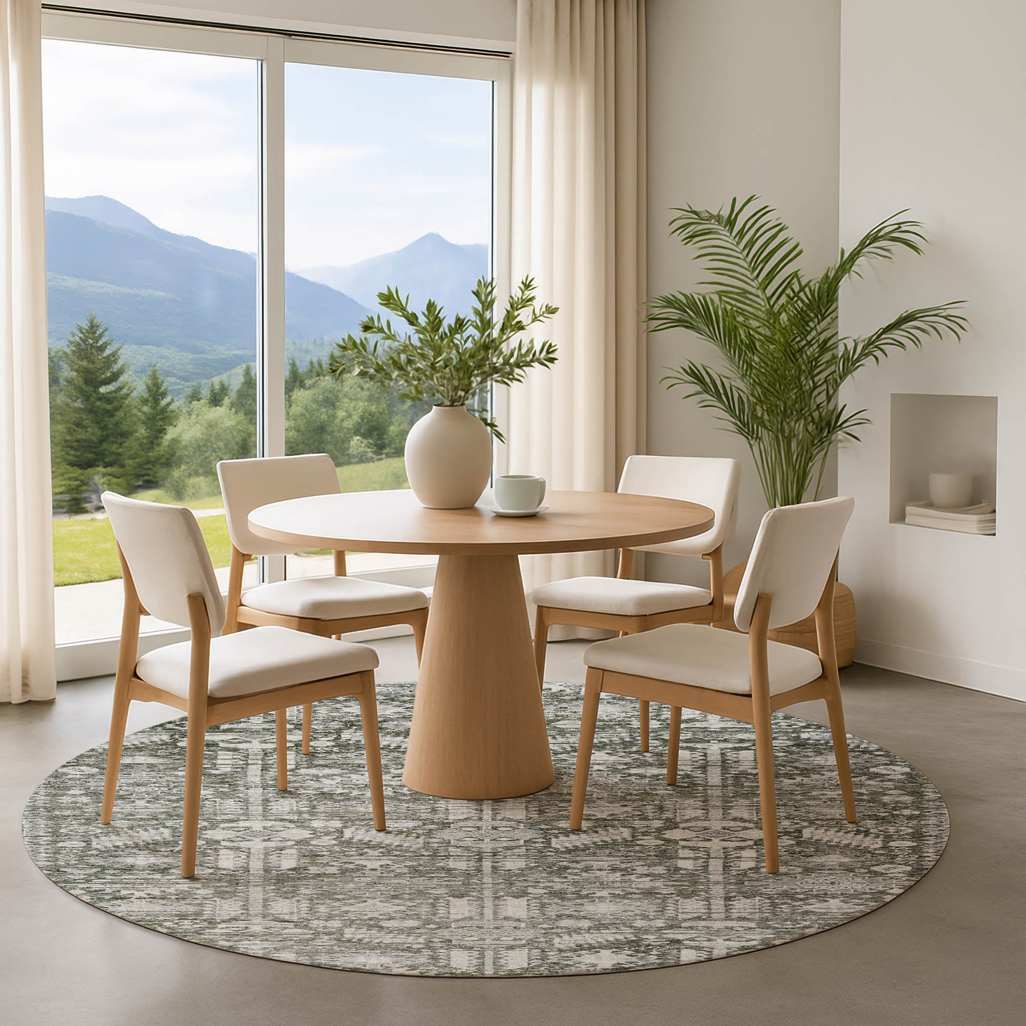 Bern Machine Washable Transitional Pewter Gray Rug 8' x 8' #shape_Round