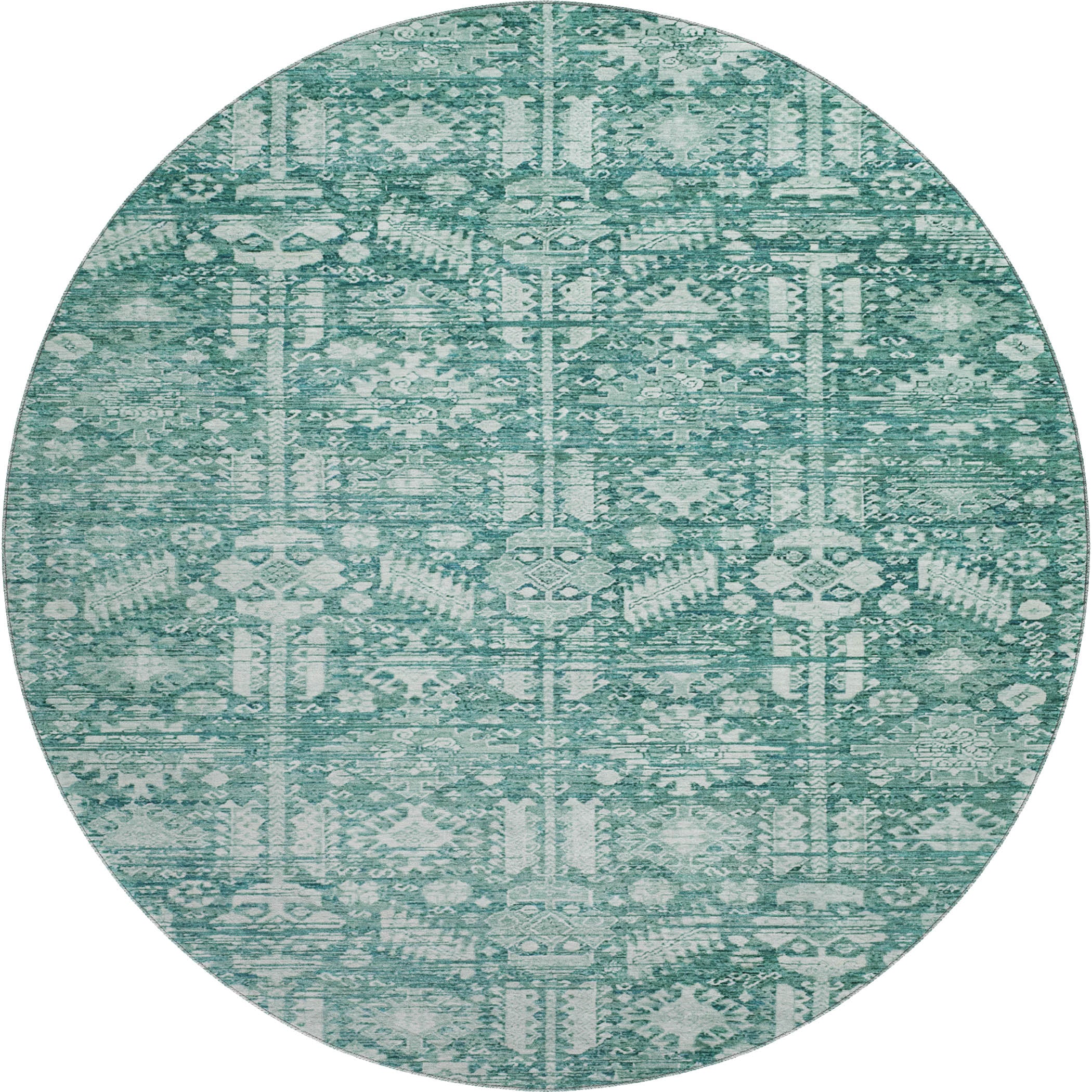Bern Machine Washable Transitional Teal Rug 8' x 8' #shape_Round