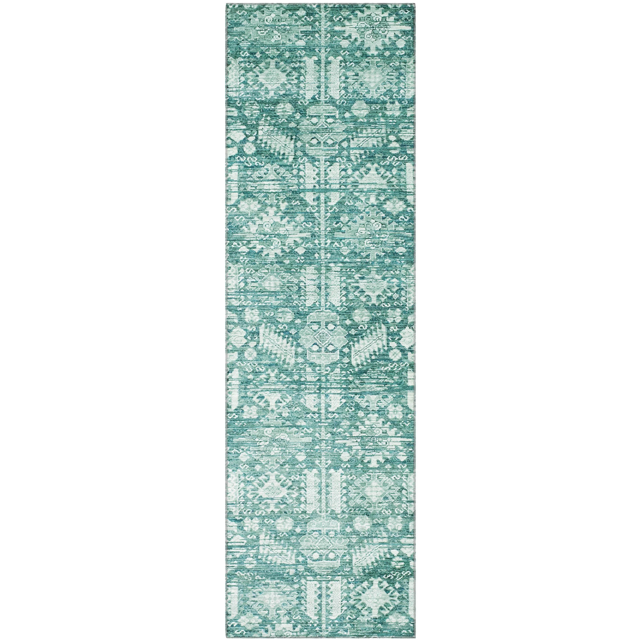 Bern Machine Washable Transitional Teal Rug 2'3" x 7'6" #shape_Runner