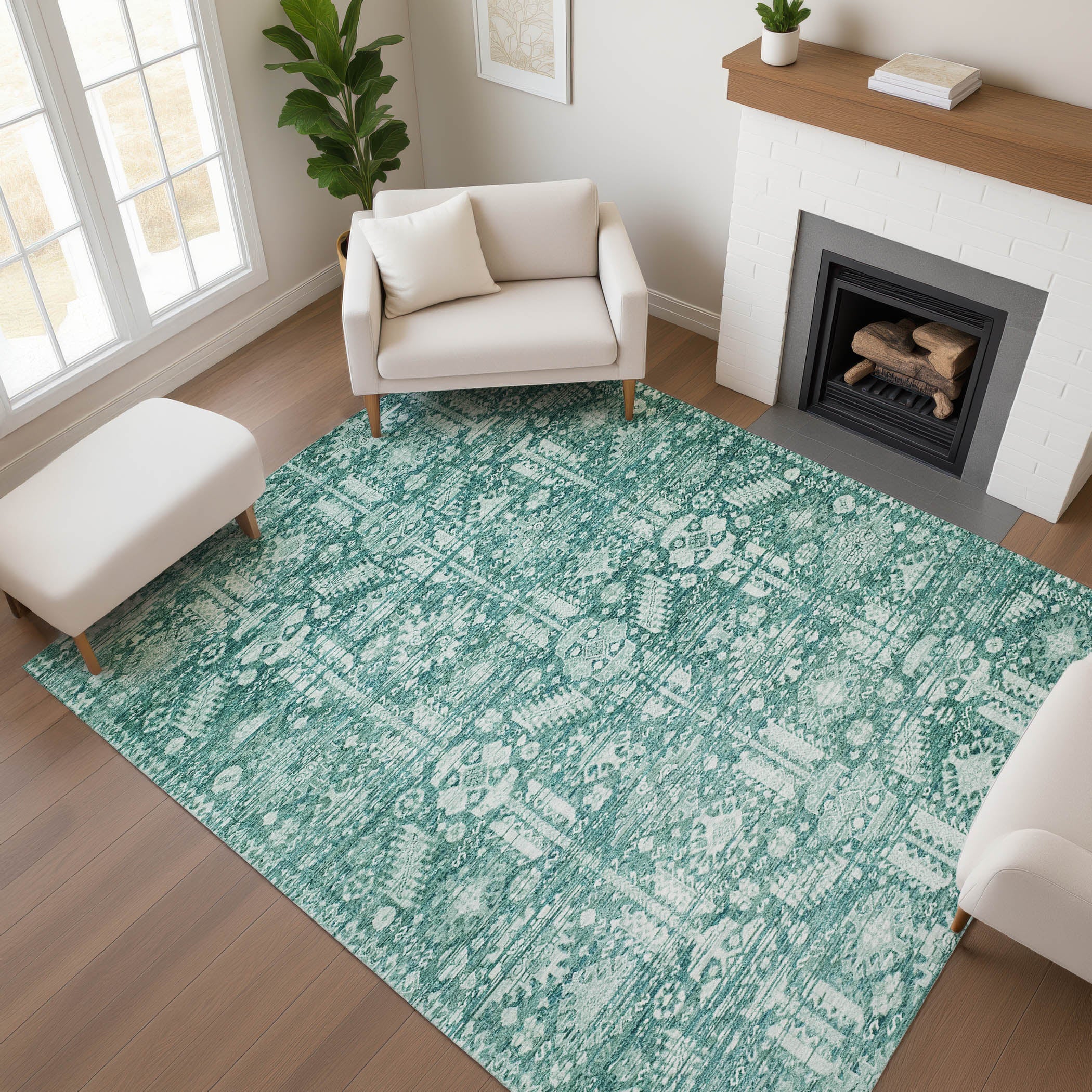 Bern Machine Washable Transitional Teal Rug 2'6" x 3'10" #shape_Rectangle