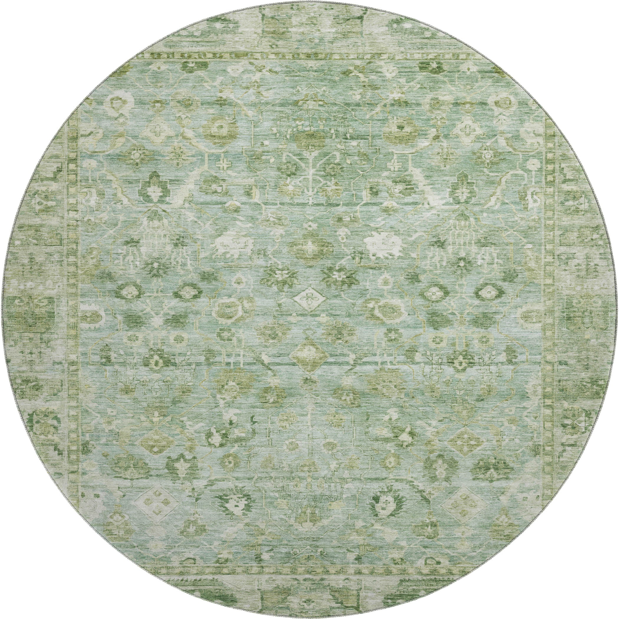 Cairo Machine Washable Traditional Aloe Green Rug 8' x 8' #shape_Round