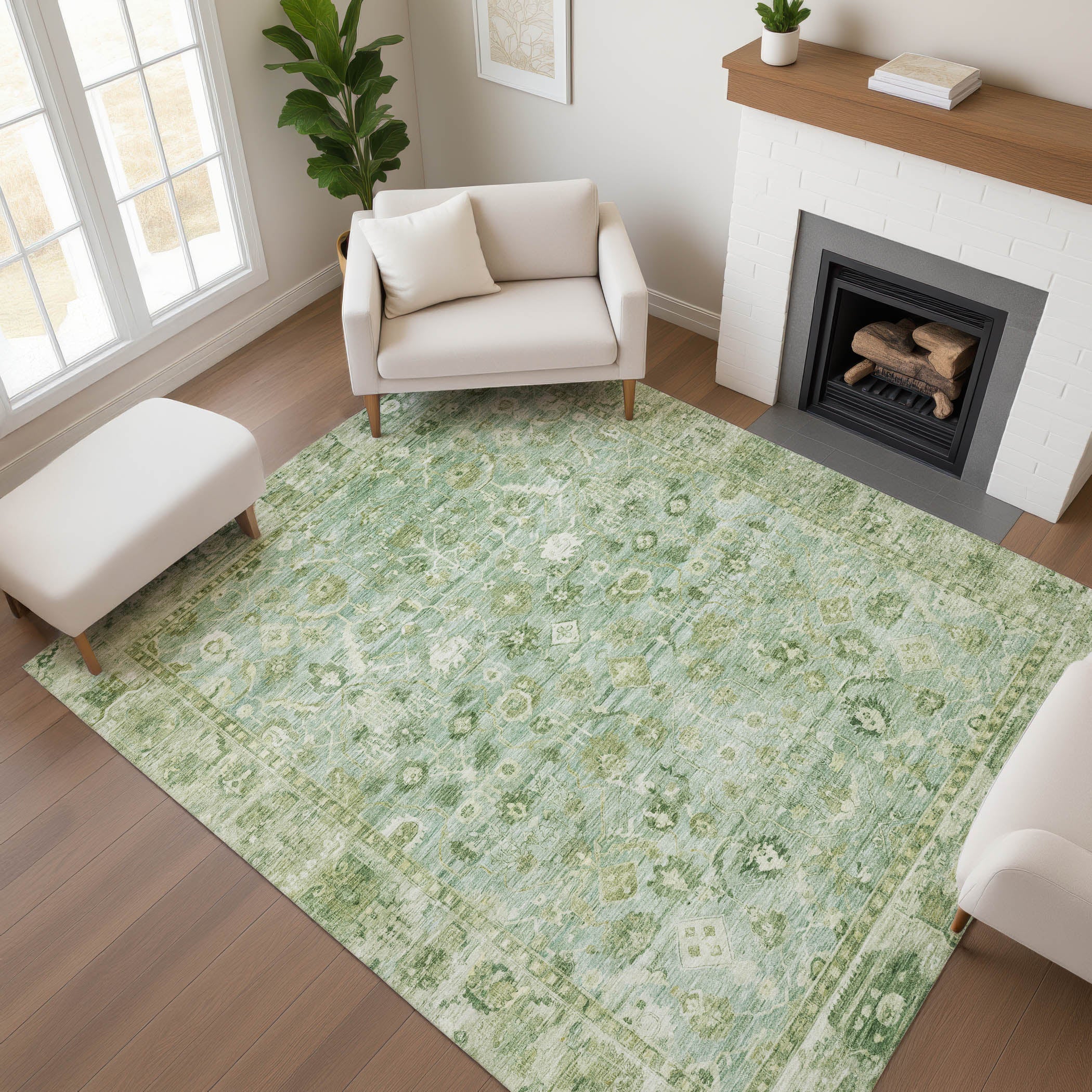 Cairo Machine Washable Traditional Aloe Green Rug 2'6" x 3'10" #shape_Rectangle