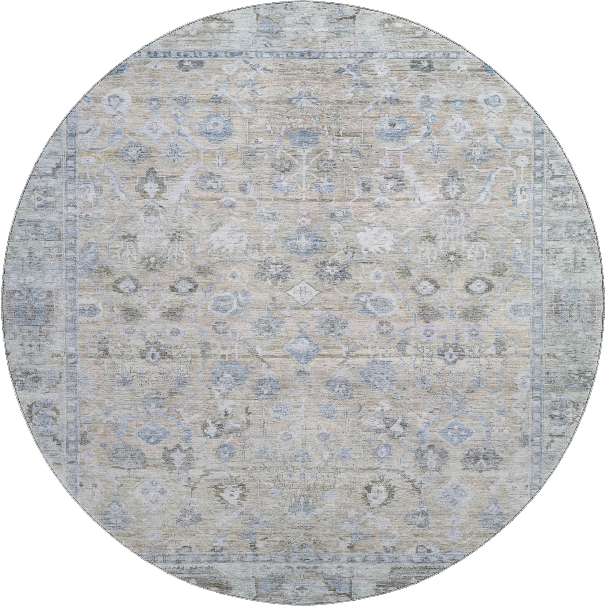 Cairo Machine Washable Traditional Beige Brown Rug 8' x 8' #shape_Round