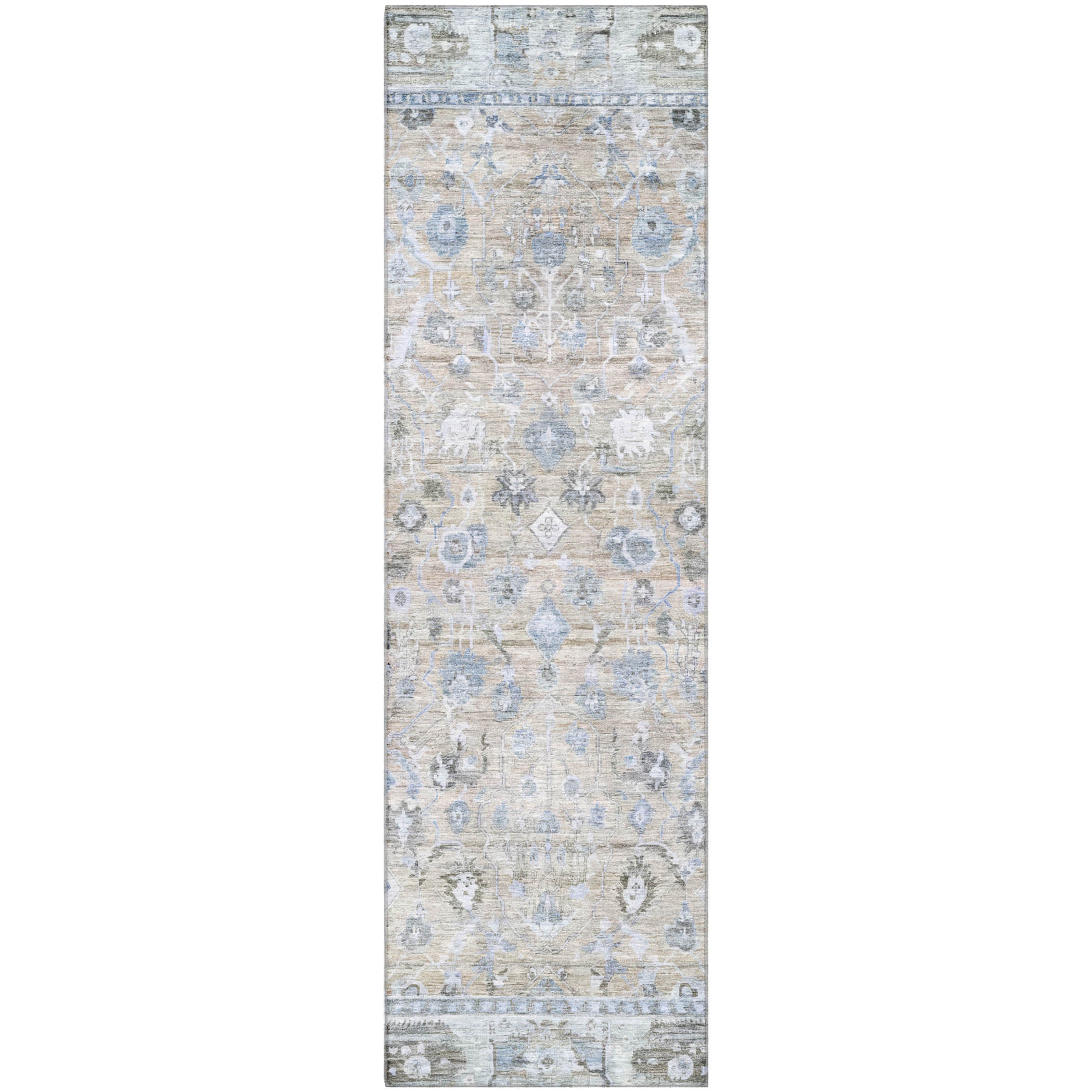 Cairo Machine Washable Traditional Beige Brown Rug 2'3" x 7'6" #shape_Runner