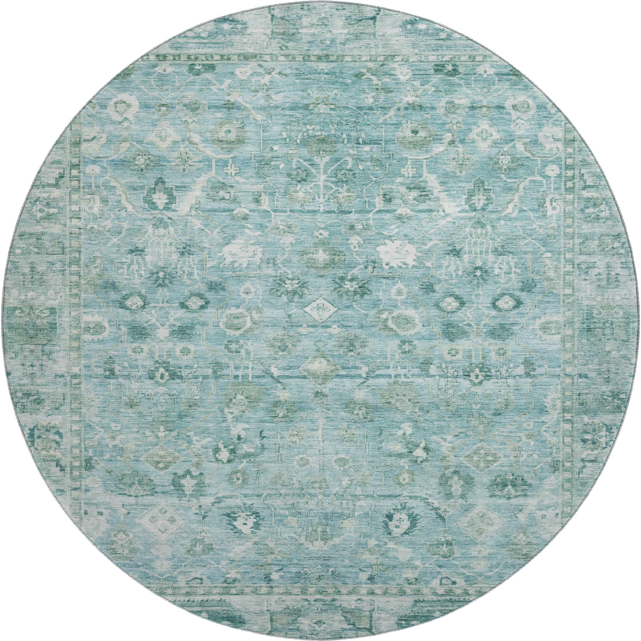 Cairo Machine Washable Traditional Blue Rug 8' x 8' #shape_Round
