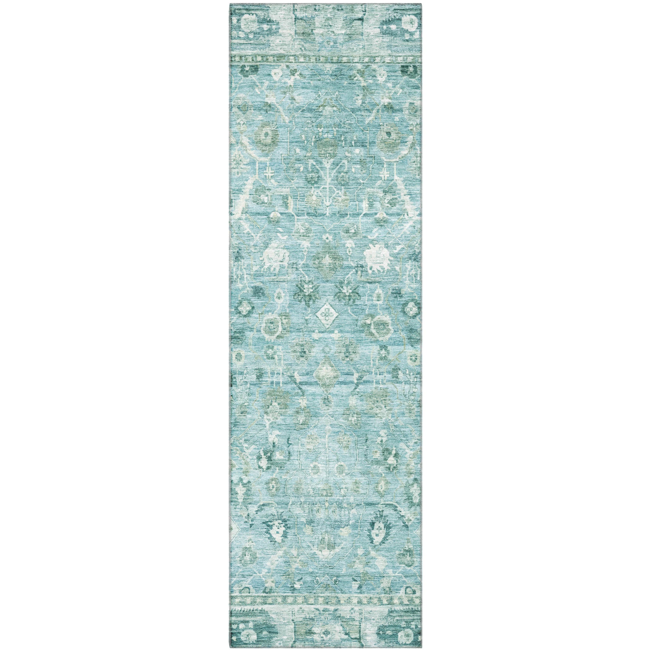 Cairo Machine Washable Traditional Blue Rug 2'3" x 7'6" #shape_Runner